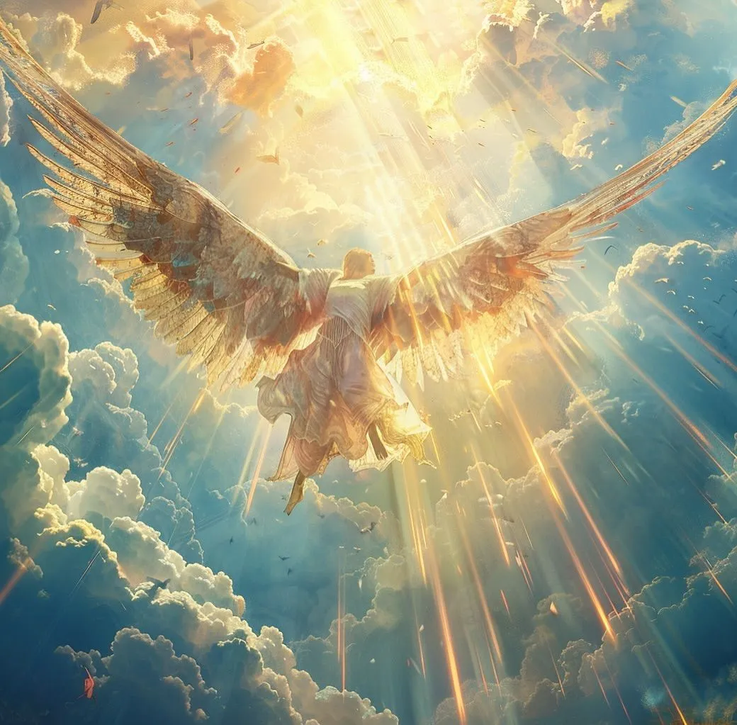Angelic Figure Made of Light and Clouds in the Sky Wallpaper