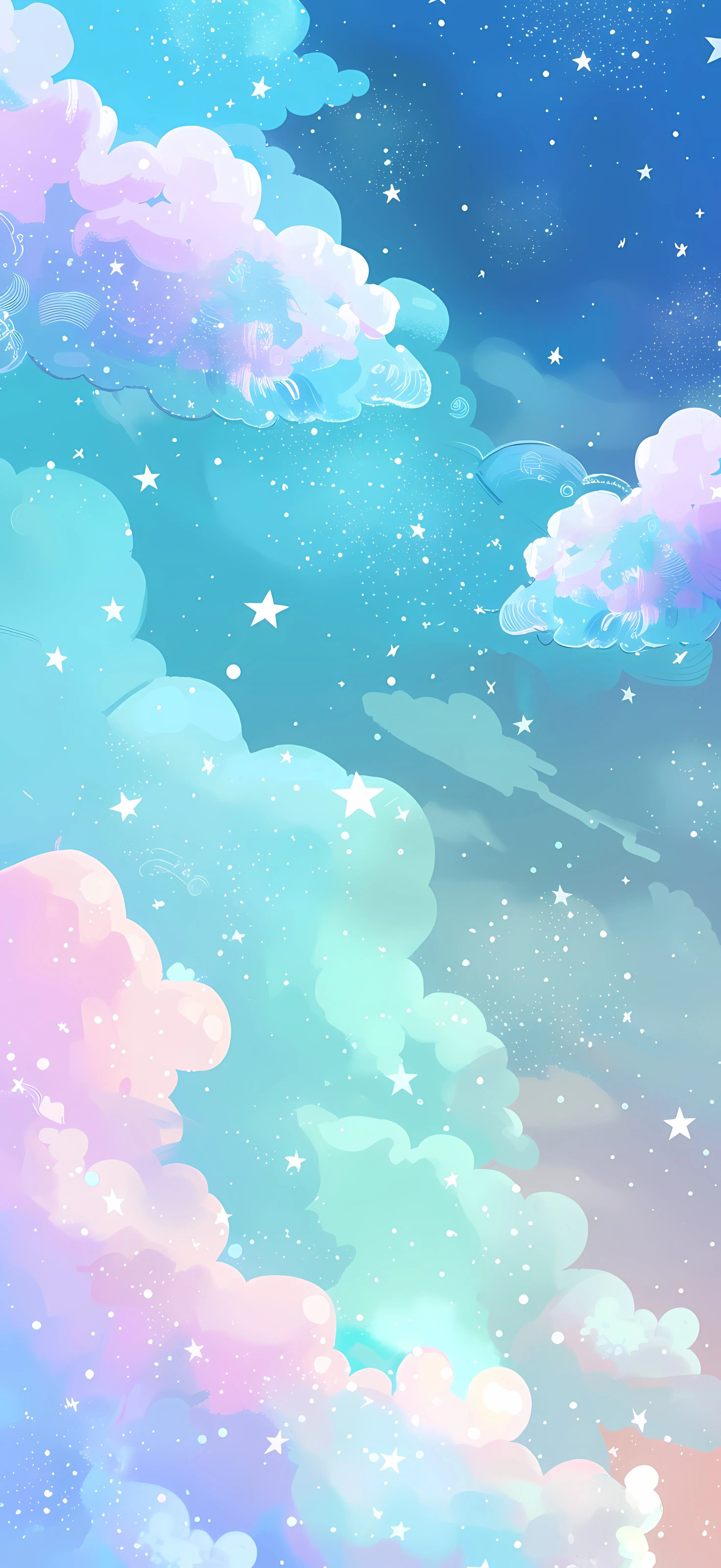 Artistic Cartoon Clouds Against a Colorful Fantasy Blue Sky