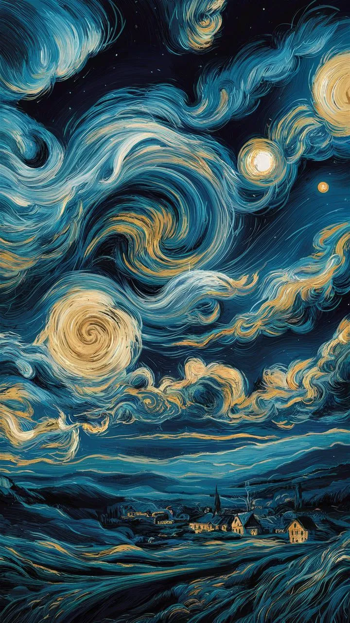 Artistic Representation of Starry Night Inspired By Van Gogh