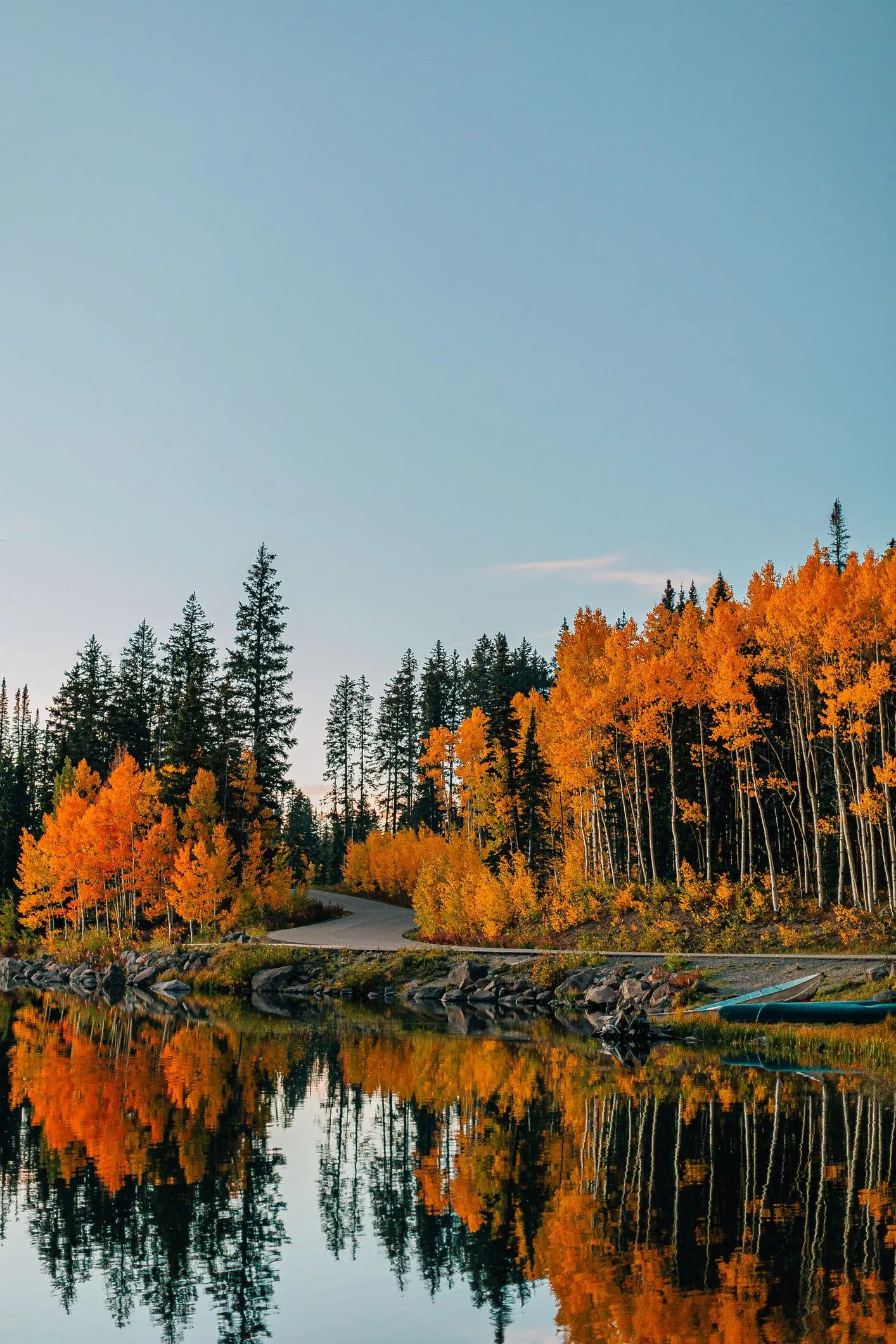 Autumn Trees Reflected in a Lake At Golden Hour Wallpaper