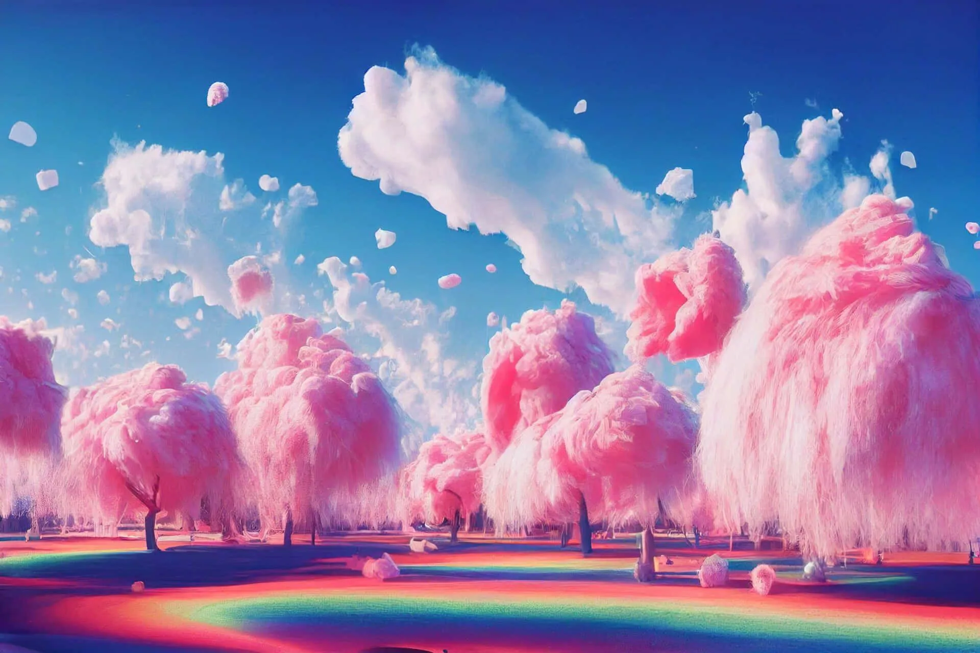 Beautiful Pink Cotton Candy Trees Under Blue Sky Image