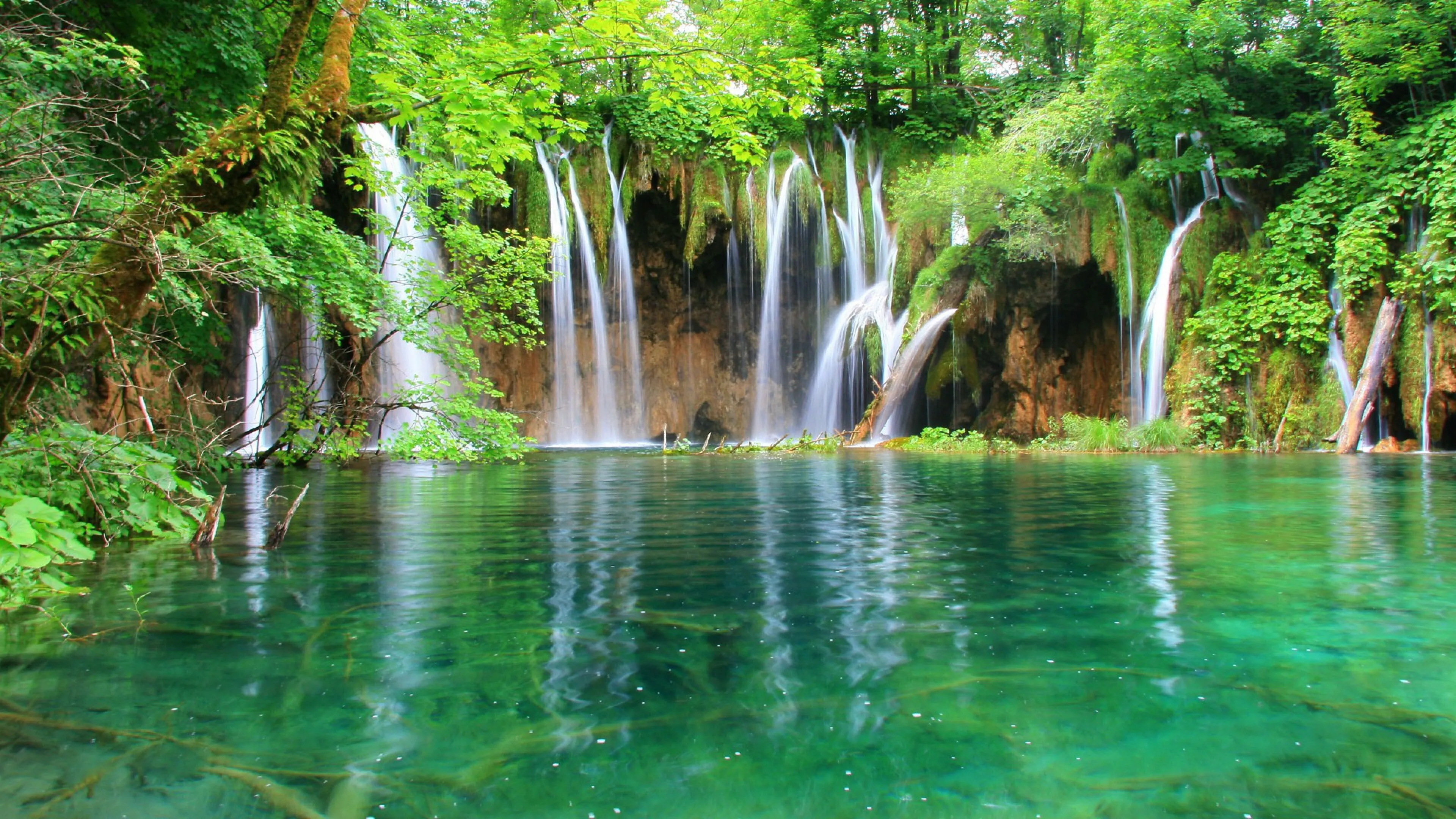 Beautiful Waterfall Flowing Into a Turquoise Forest Pool