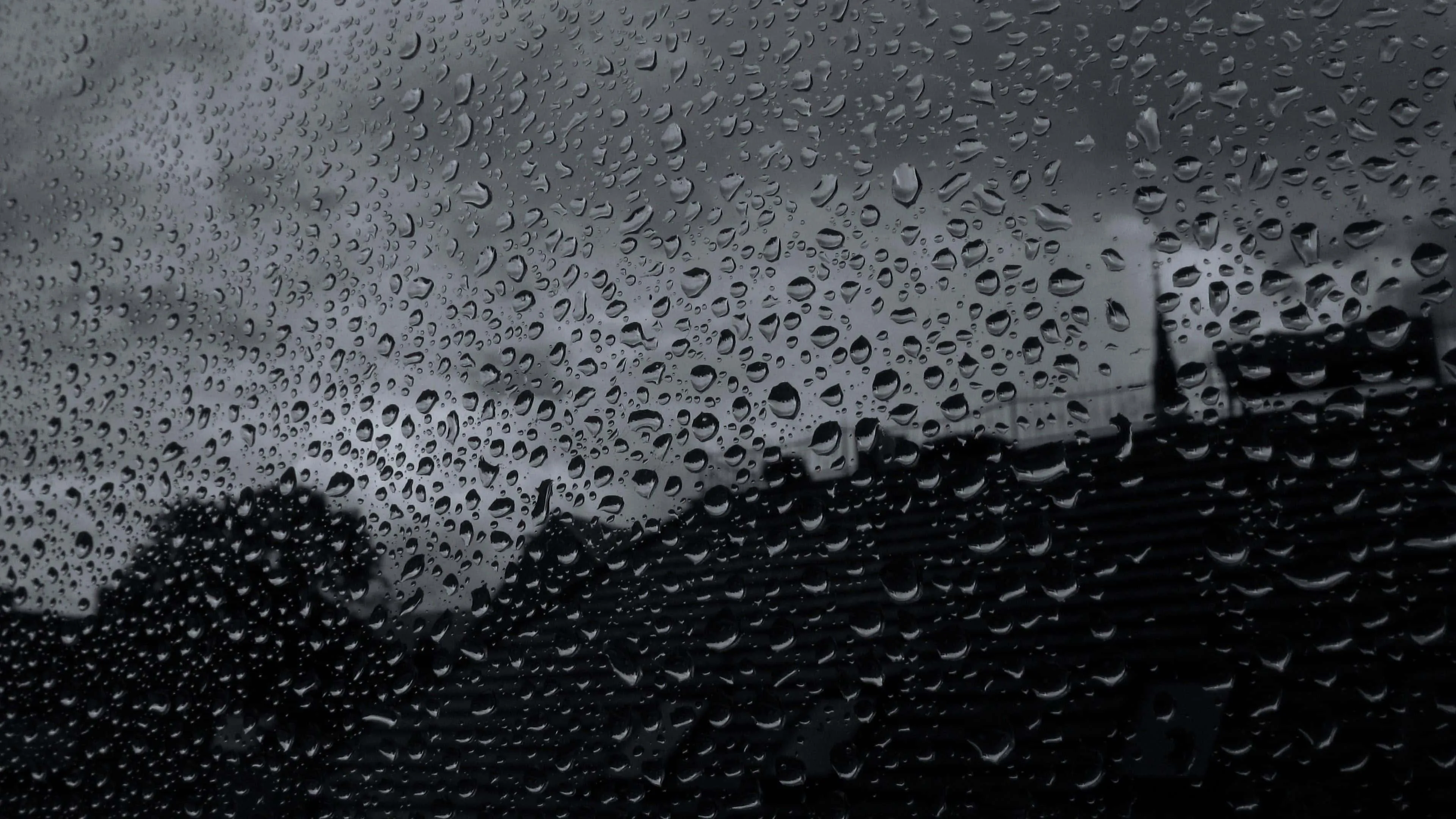 Black and White Rainy Window Overlooking City Street