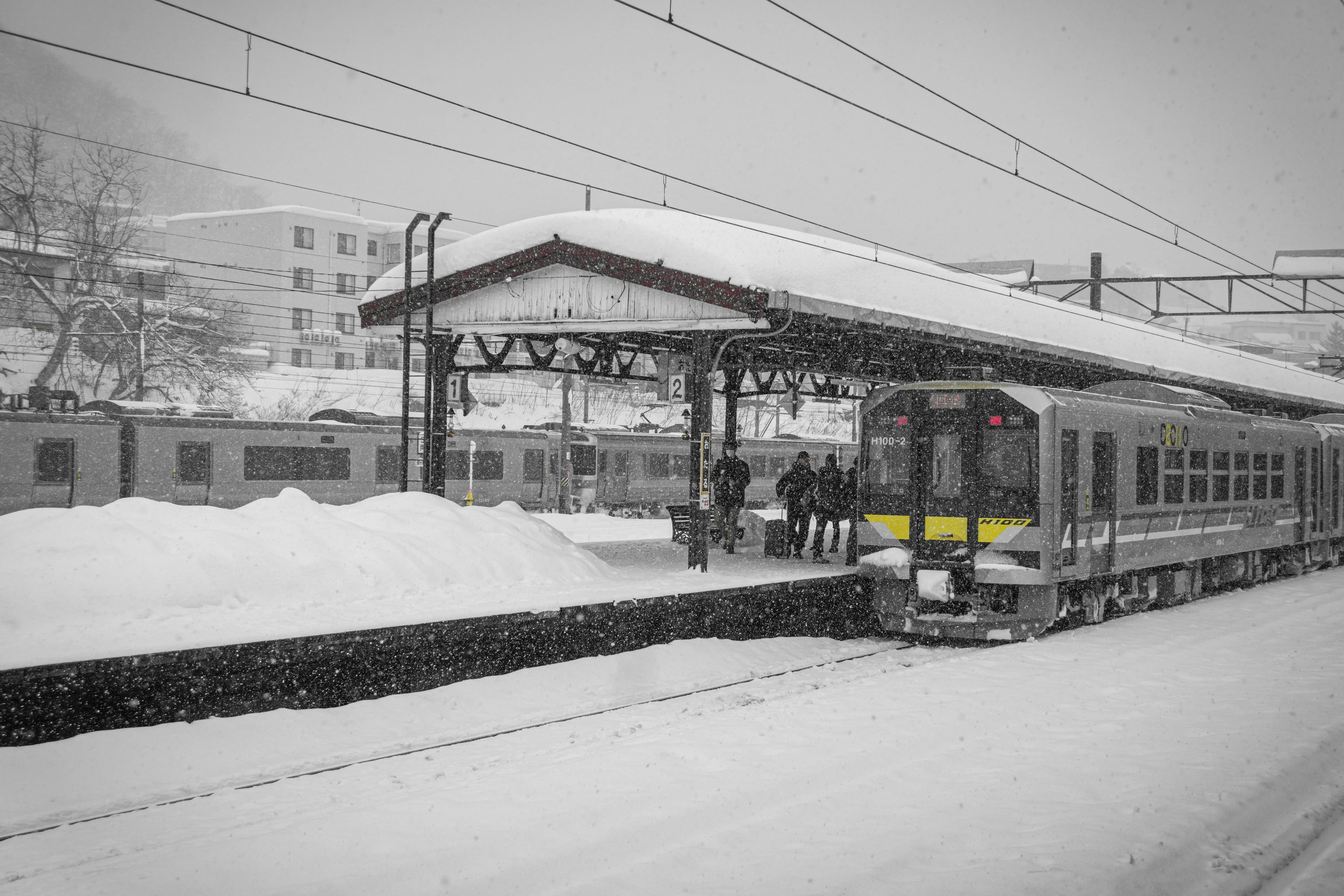 Black and White Train Station with Modern Architecture