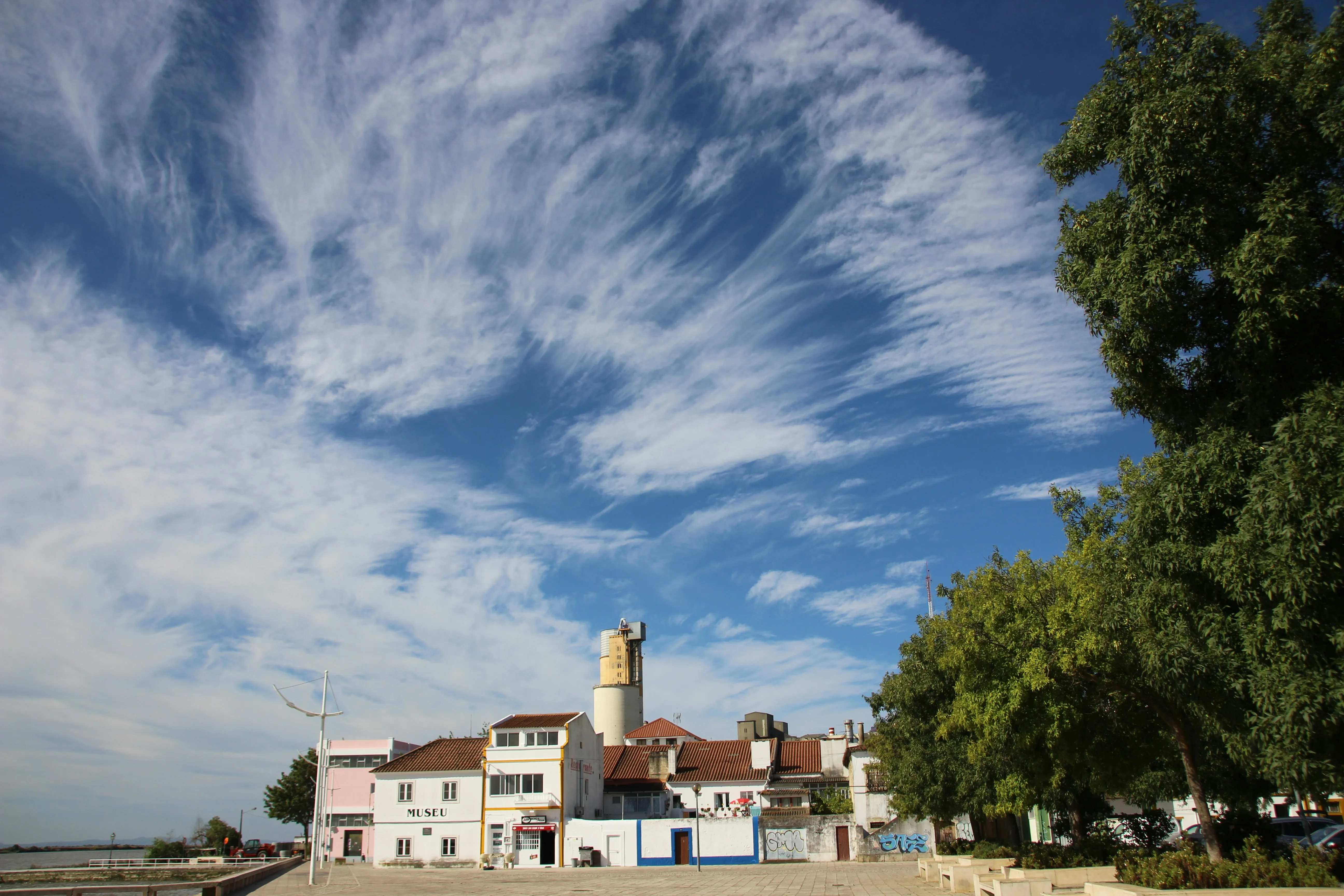Blue Sky with Clouds Over Mediterranean Style Village
