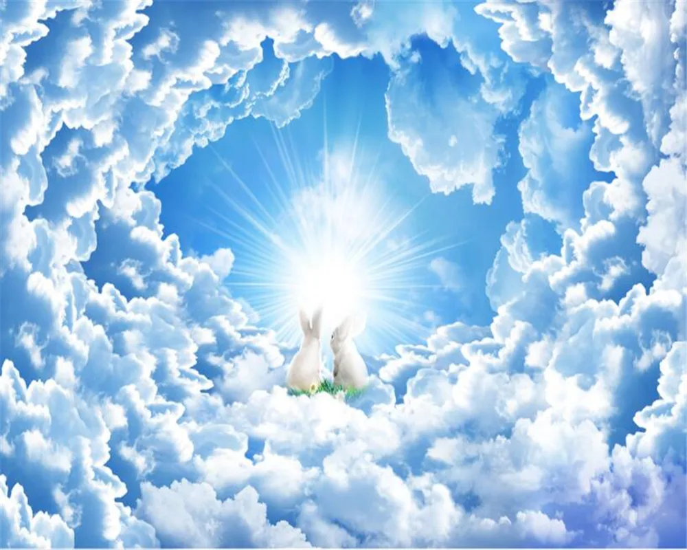 Bright Light Shining Through Whirling Clouds in Blue Sky