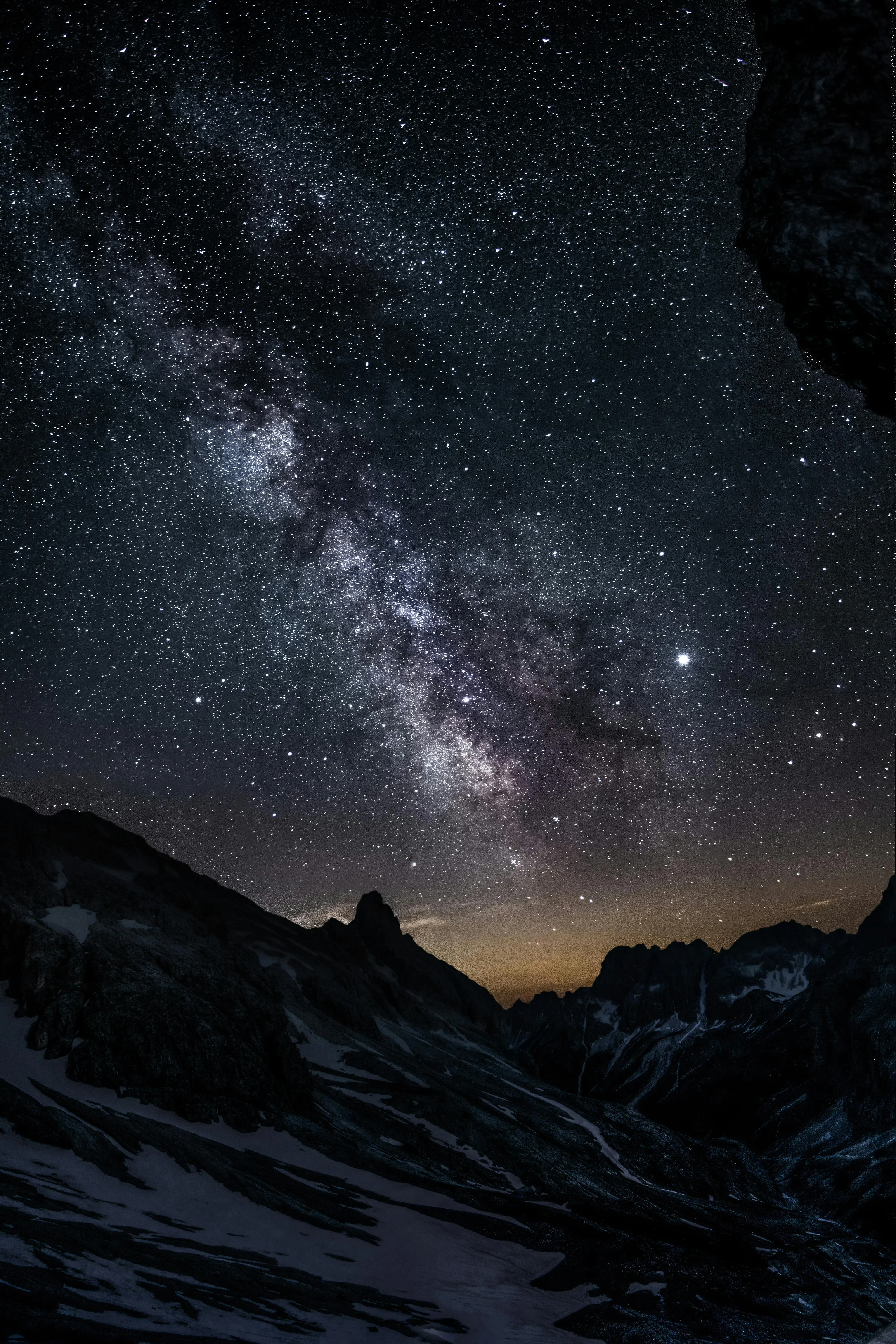 Bright Milky Way Galaxy in Clear Night Sky Over Mountains