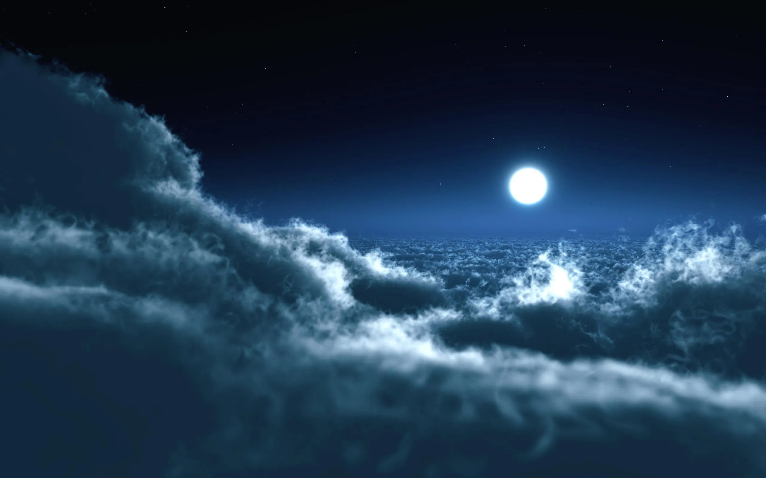Bright Moon Illuminates Dark Clouds Over Night Sky Wallpaper
