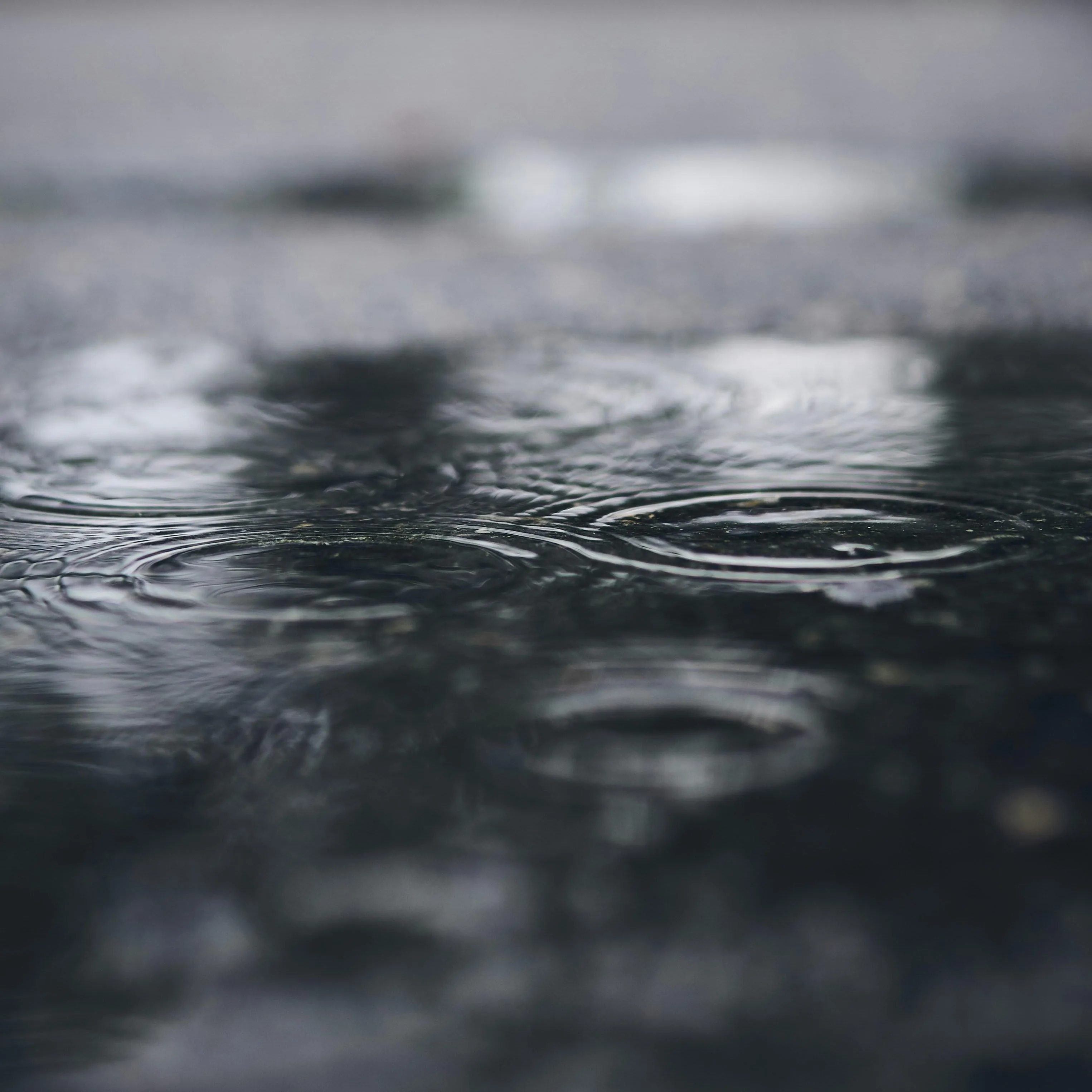 Close Up of Rain Droplets Falling on Water Surface