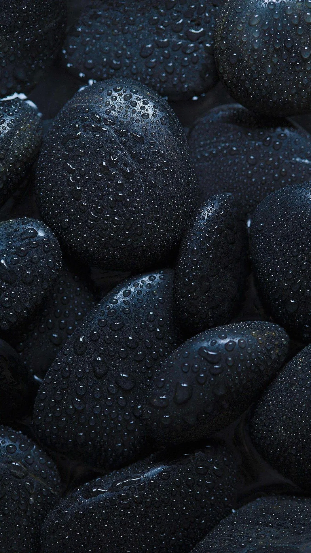 Closeup of Blue and Black Pebbles Wet From Heavy Rain