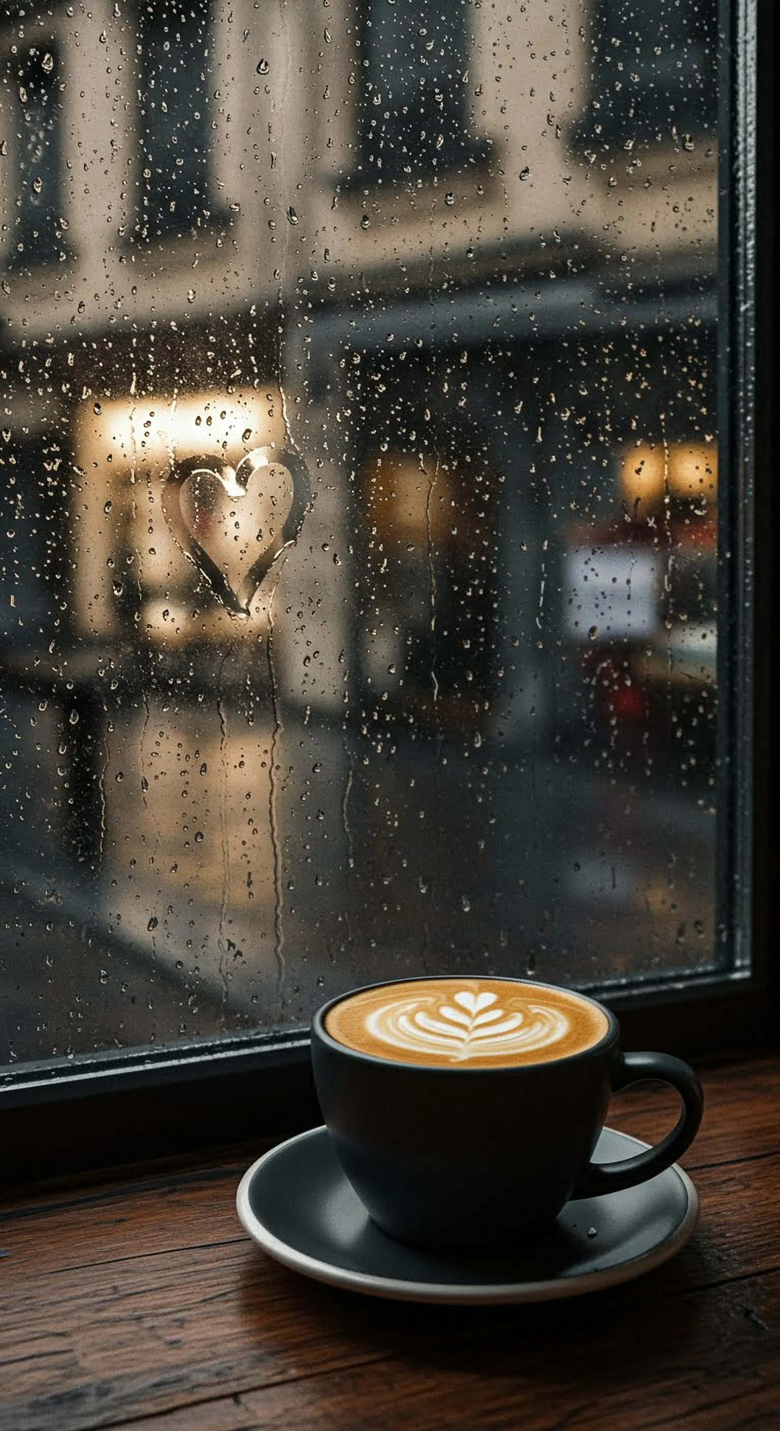 Coffee Cup Near Window on Rainy Day Free Wallpaper