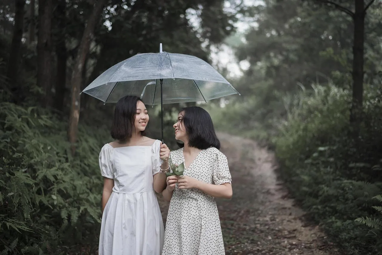 Couple Walking Together with Umbrella in Rain Wallpaper