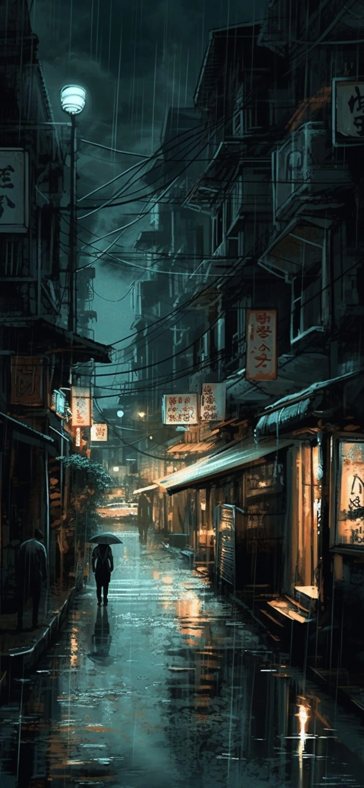 Dark Street Lit By Neon Lights During Rainy Night