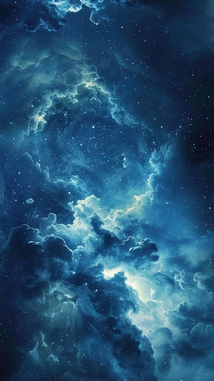 Deep Blue Nebula Clouds with Stars in Night Sky Wallpaper