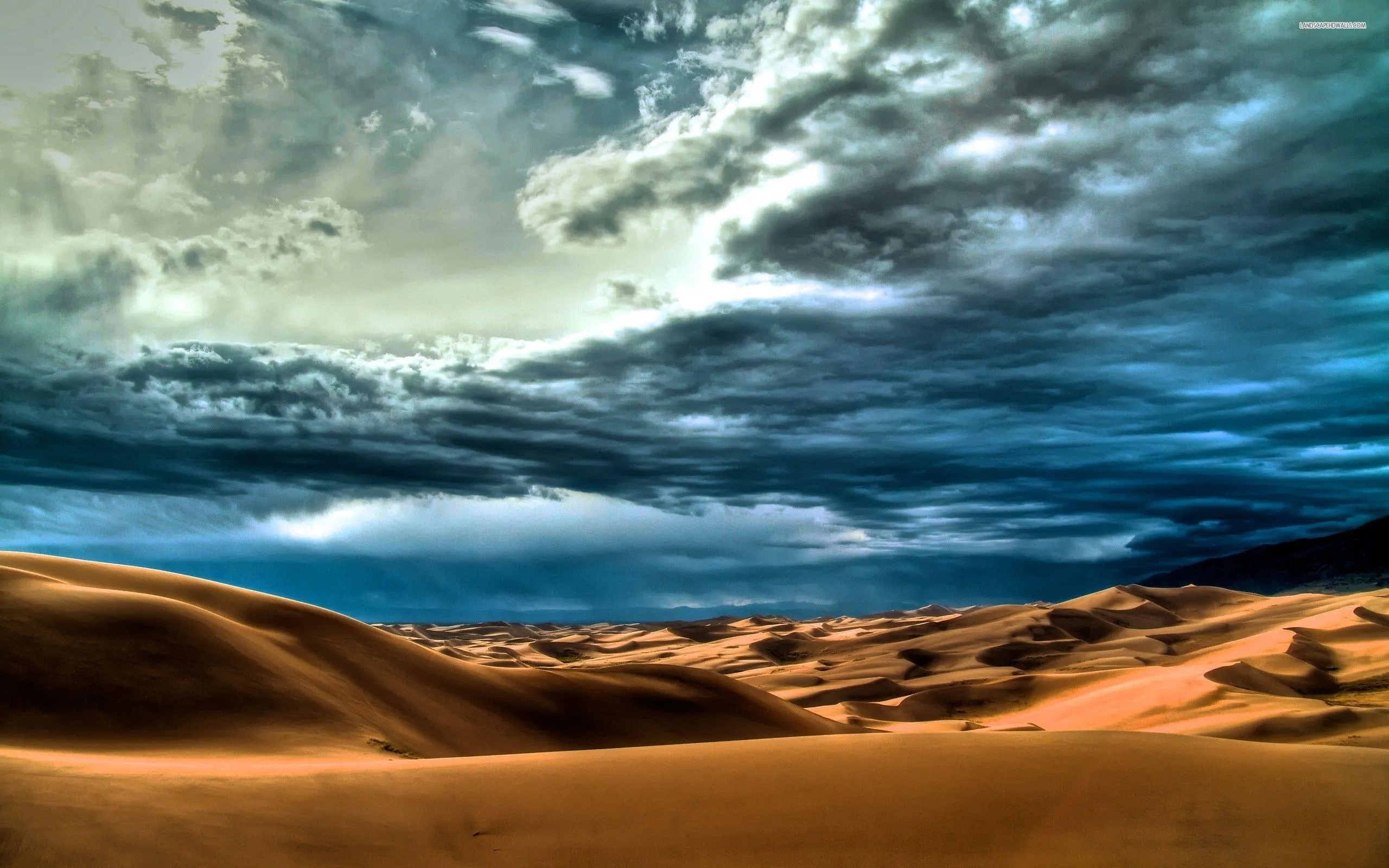 Desert Landscape with Storm Clouds in the Sky Wallpaper
