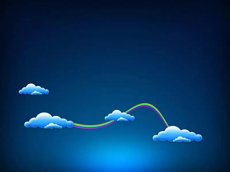 Digital Art of Cartoon Clouds and a Floating Rainbow