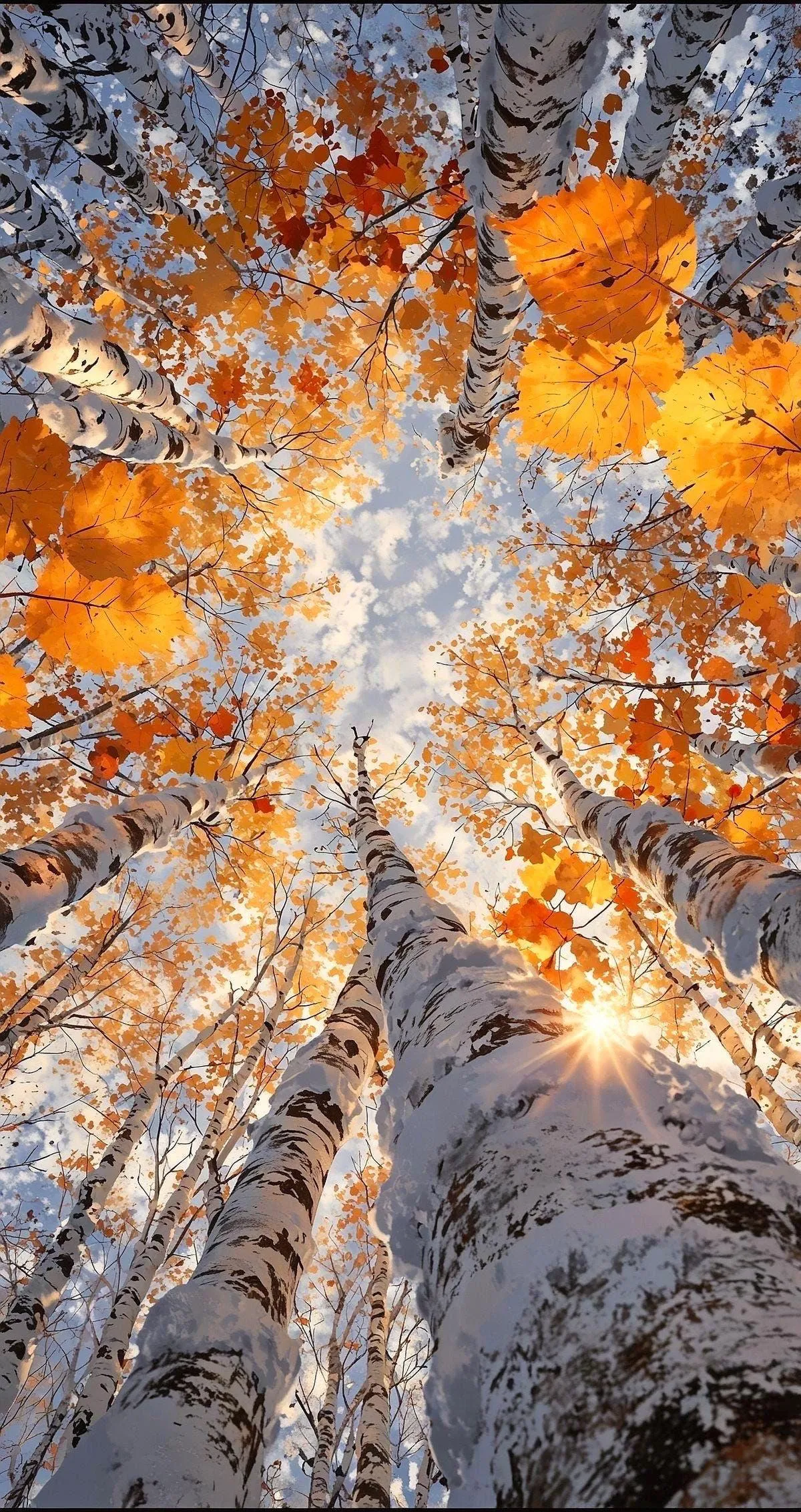Dramatic Forest Trees Glowing with Autumn Colors in Rain