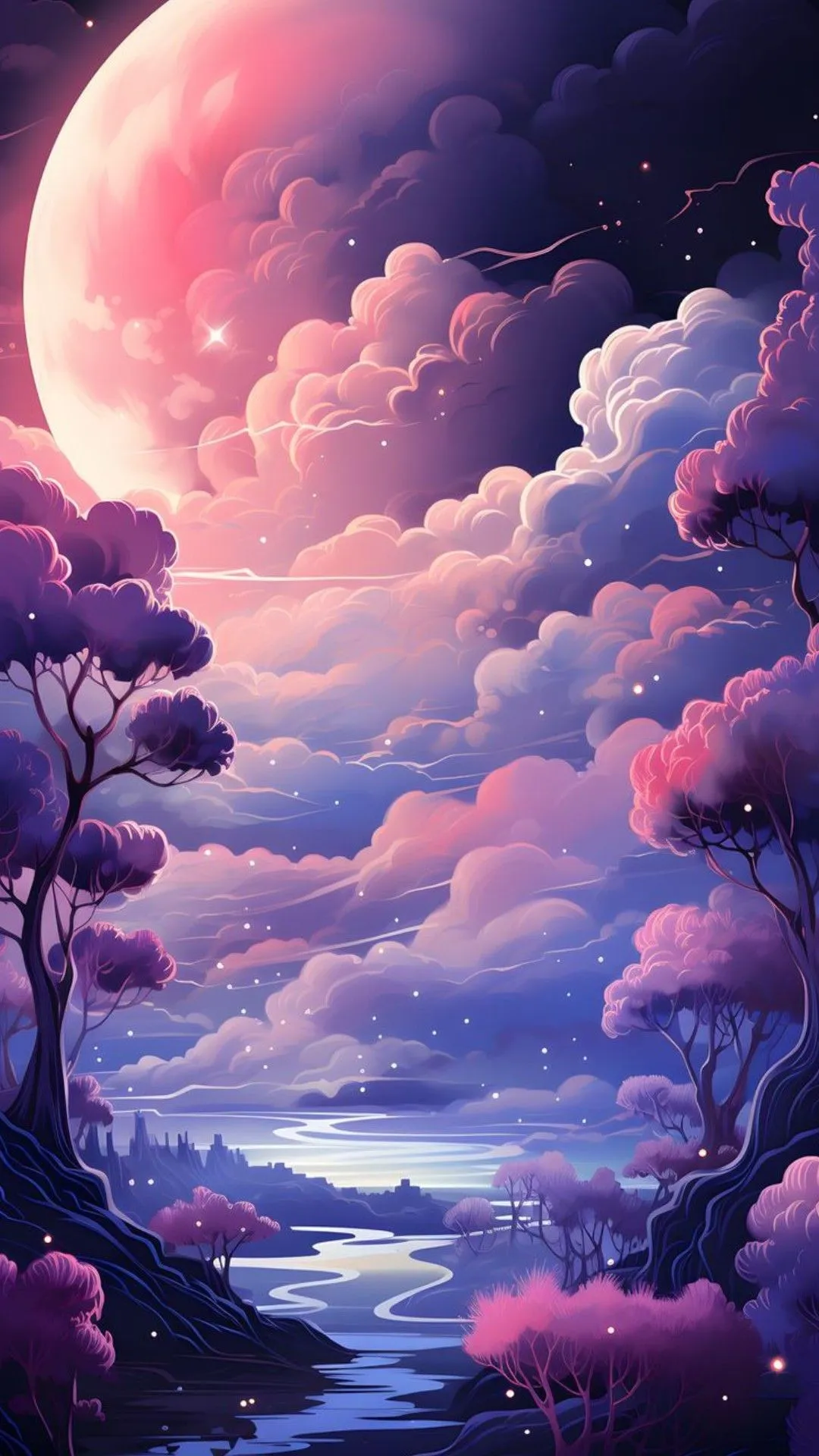 Dreamlike Fantasy Sky with Pink and Purple Clouds Image