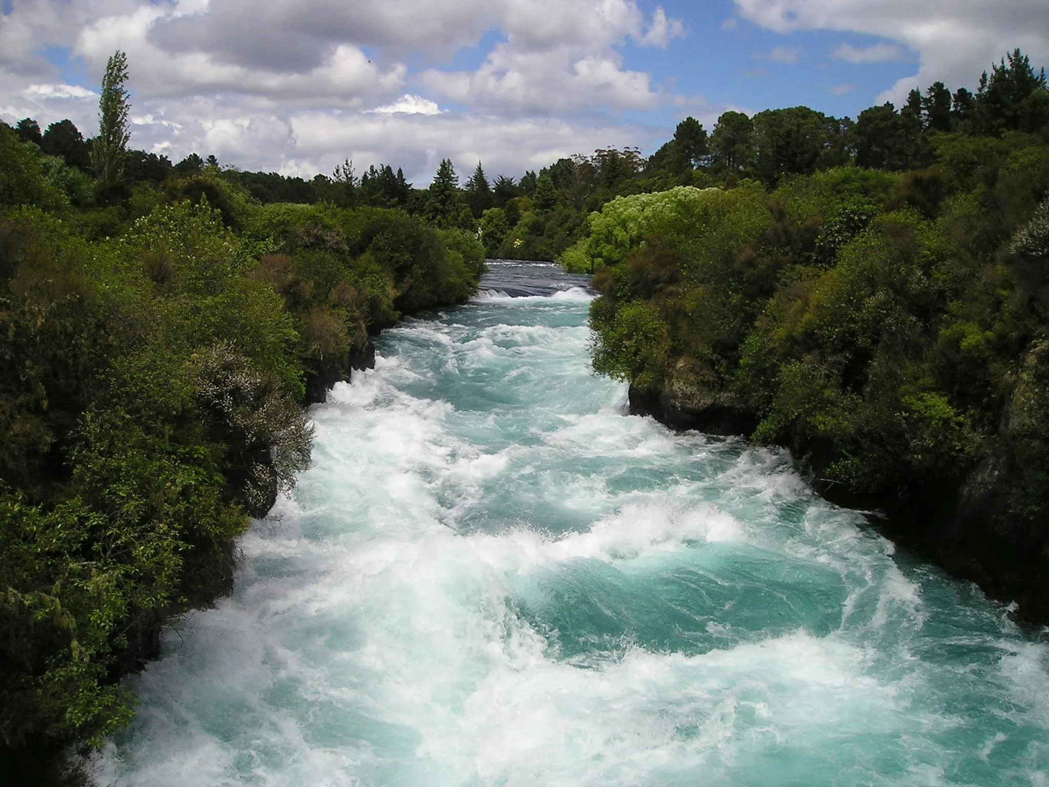Fast Flowing River Cutting Through a Dense Green Forest