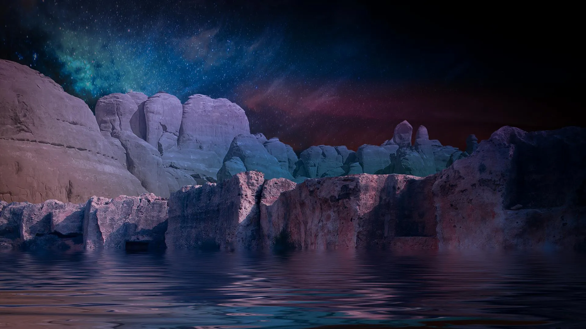 Fiery volcano with glowing lava at night free Wallpaper