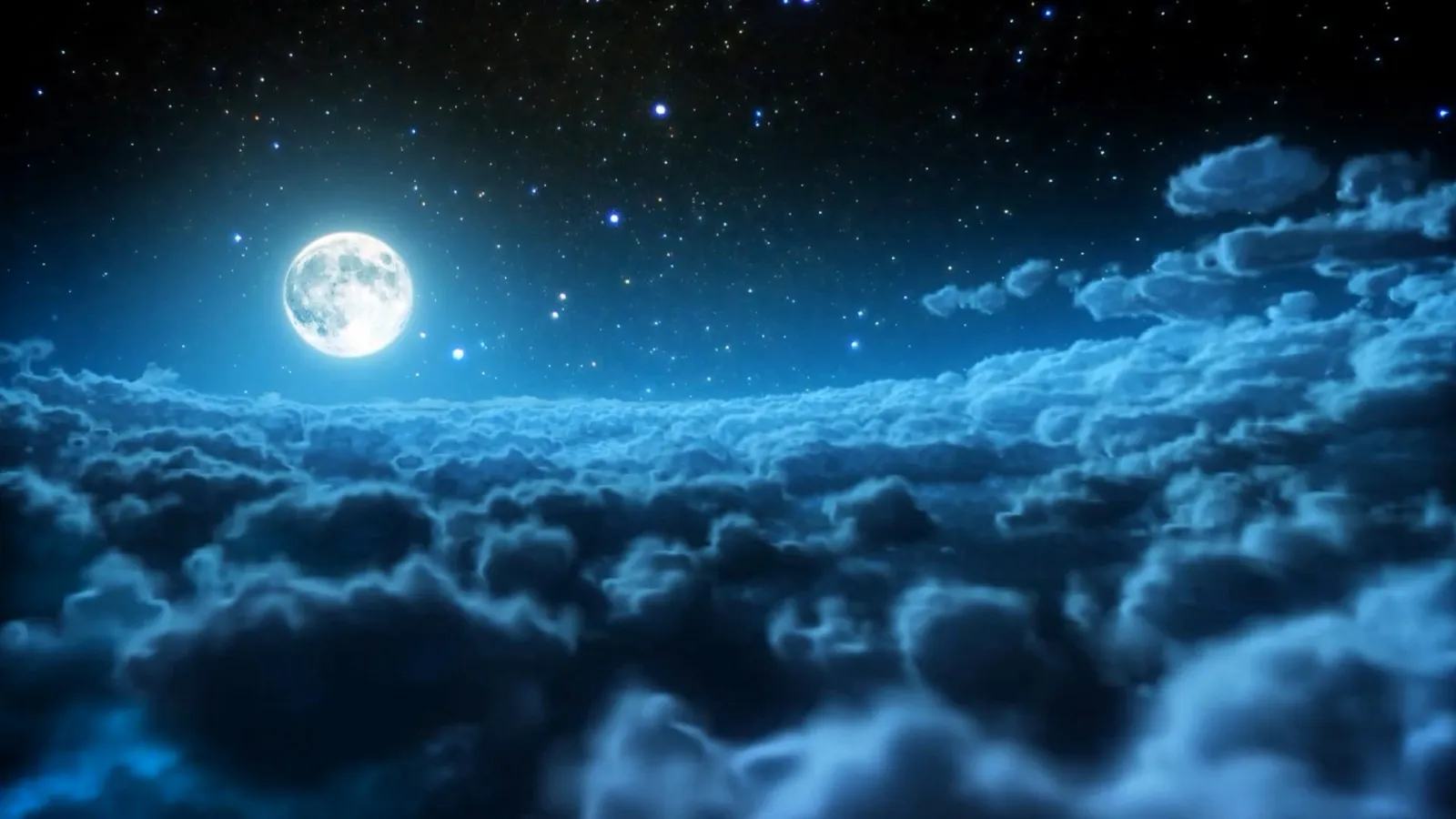Full Moon Above Soft Glowing Clouds HD Free Wallpaper