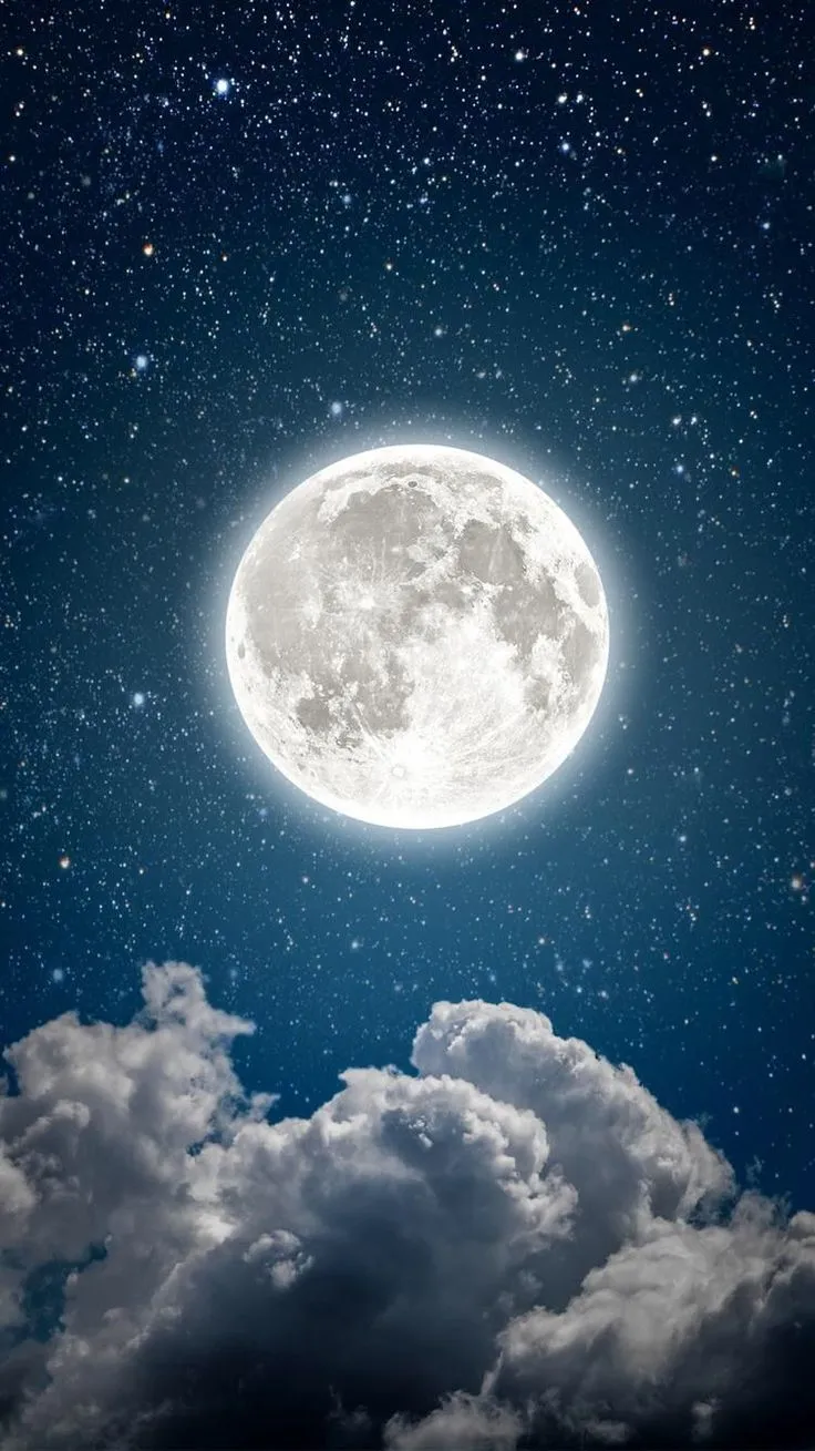 Full Moon and Starry Night with Clouds in the Sky Image
