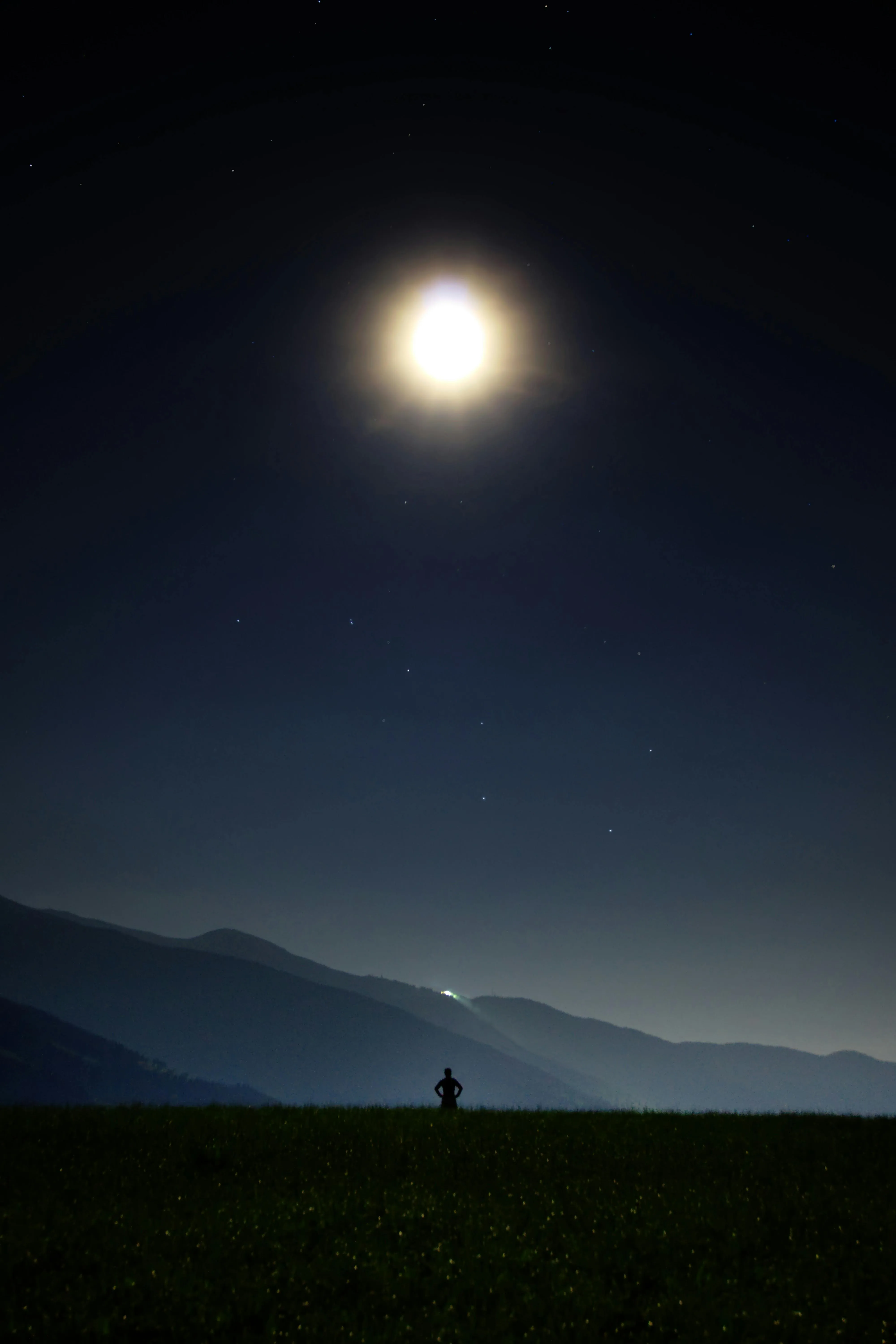 Full Moon Shining Over Dark Mountain Landscape Wallpaper