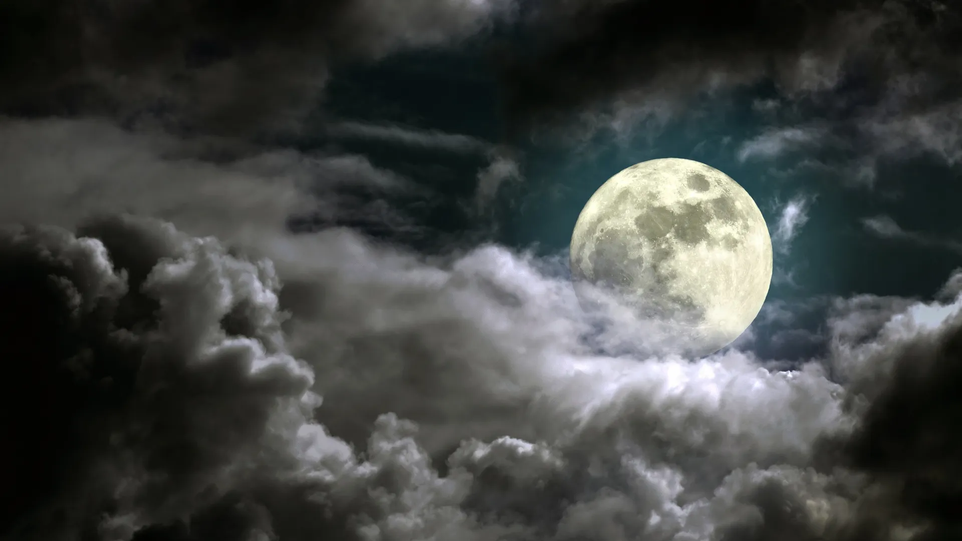 Full Moon Shining Through Night Clouds Over Forest Wallpaper
