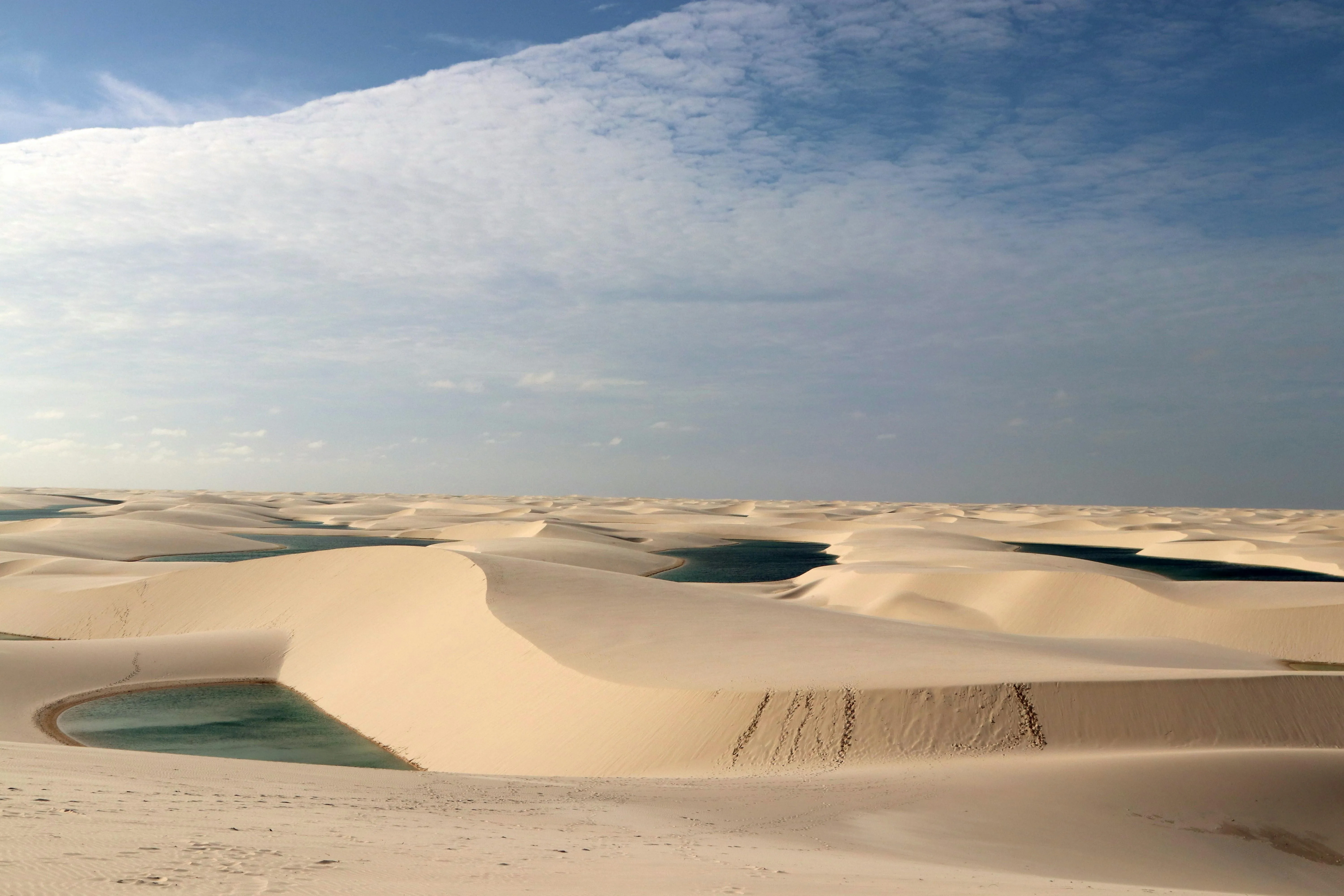 Golden sand dunes in desert under blue sky free HD image