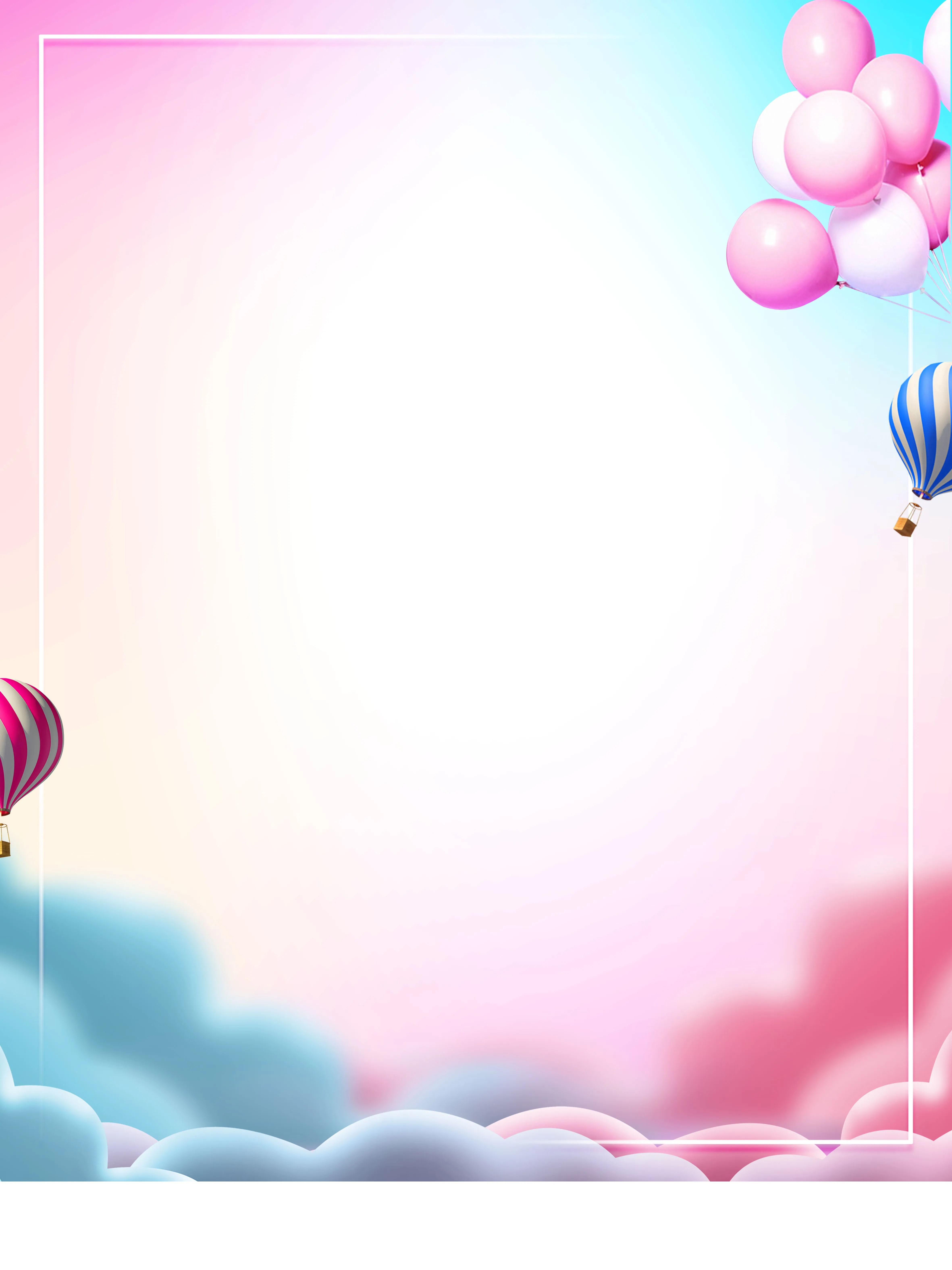 Hot Air Balloons Floating in a Pink Cloud Frame Wallpaper