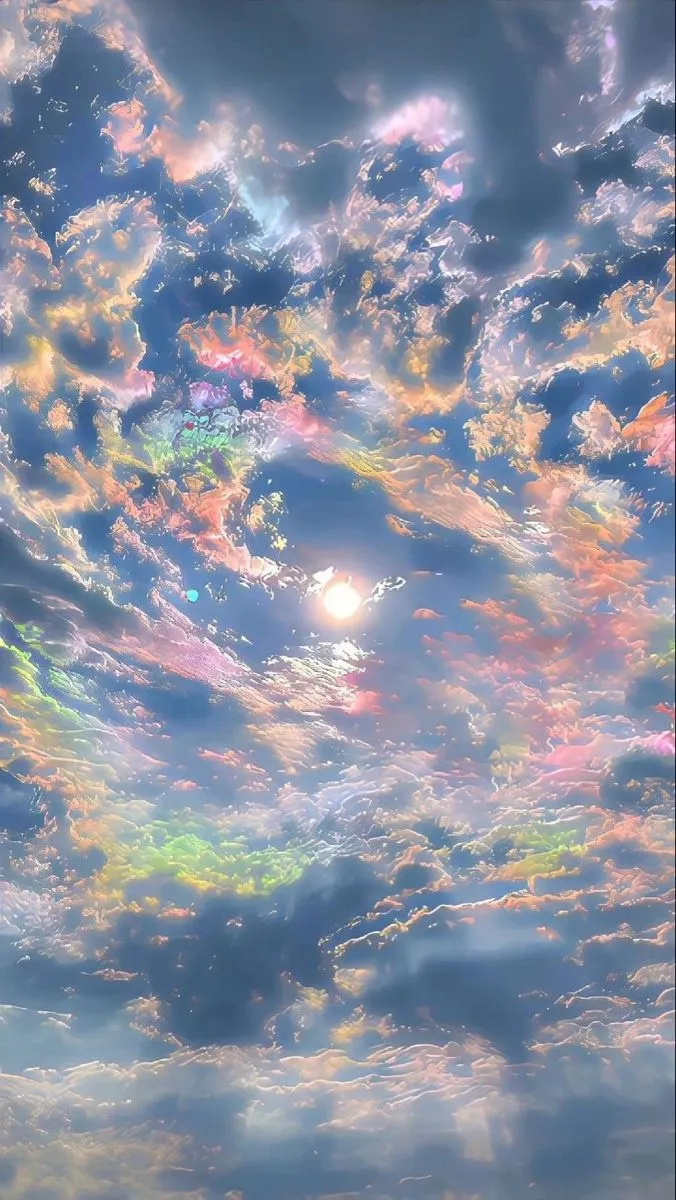 Iridescent Clouds Displaying Rainbow Colors in the Sky