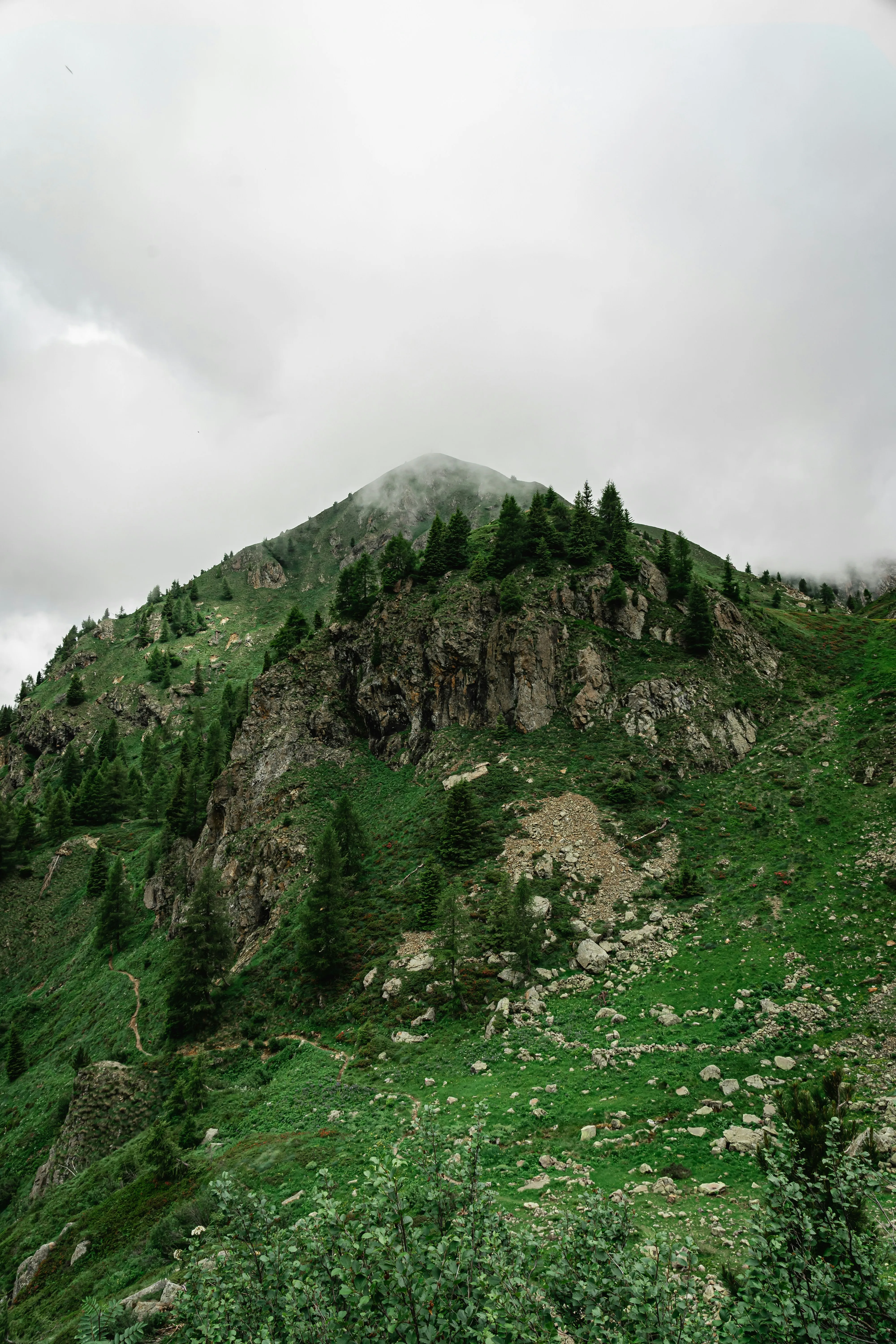 Lush Green Hilltop with Overcast Cloudy Weather Free Image
