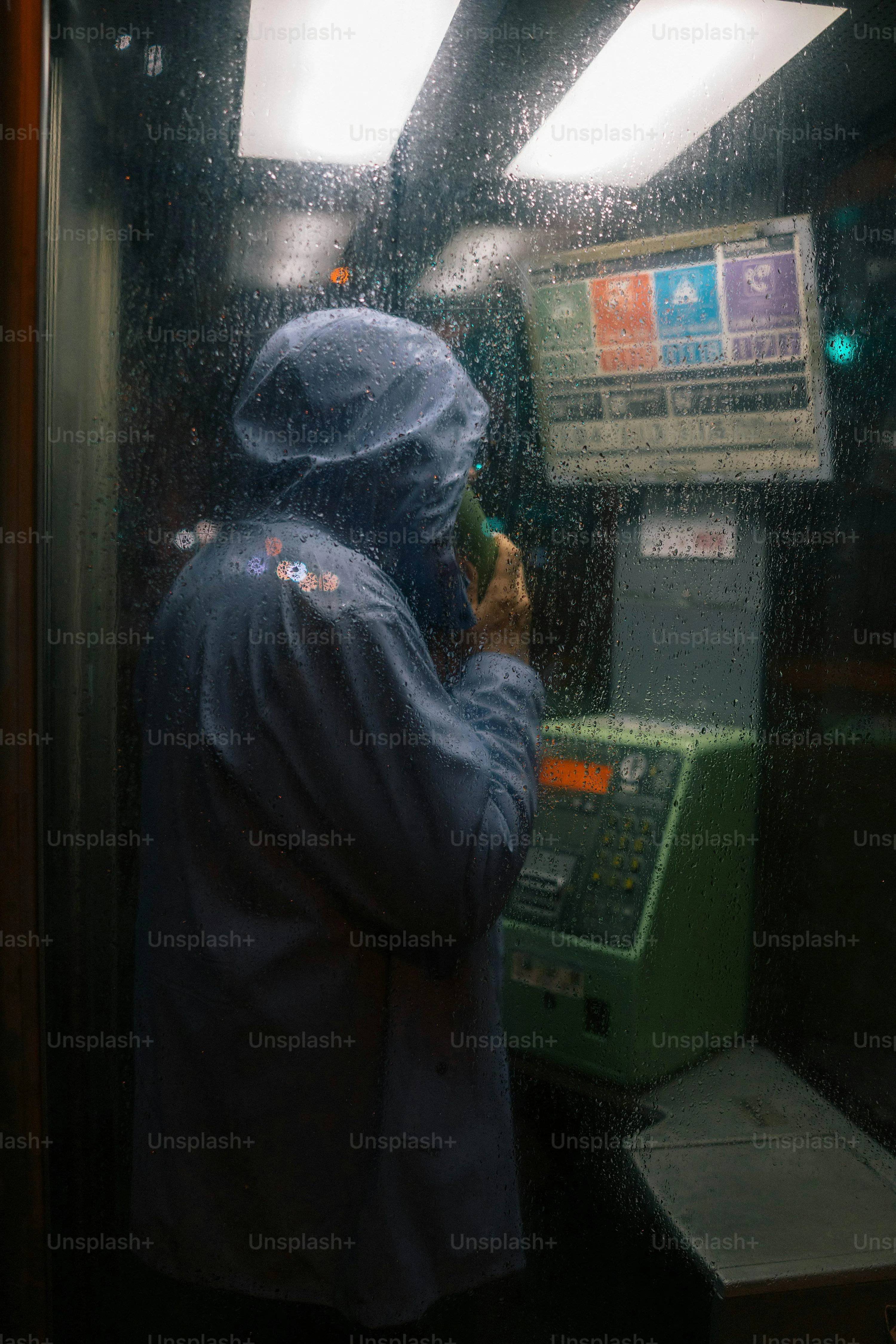Man Standing Inside Train During Rainy Commute Wallpaper