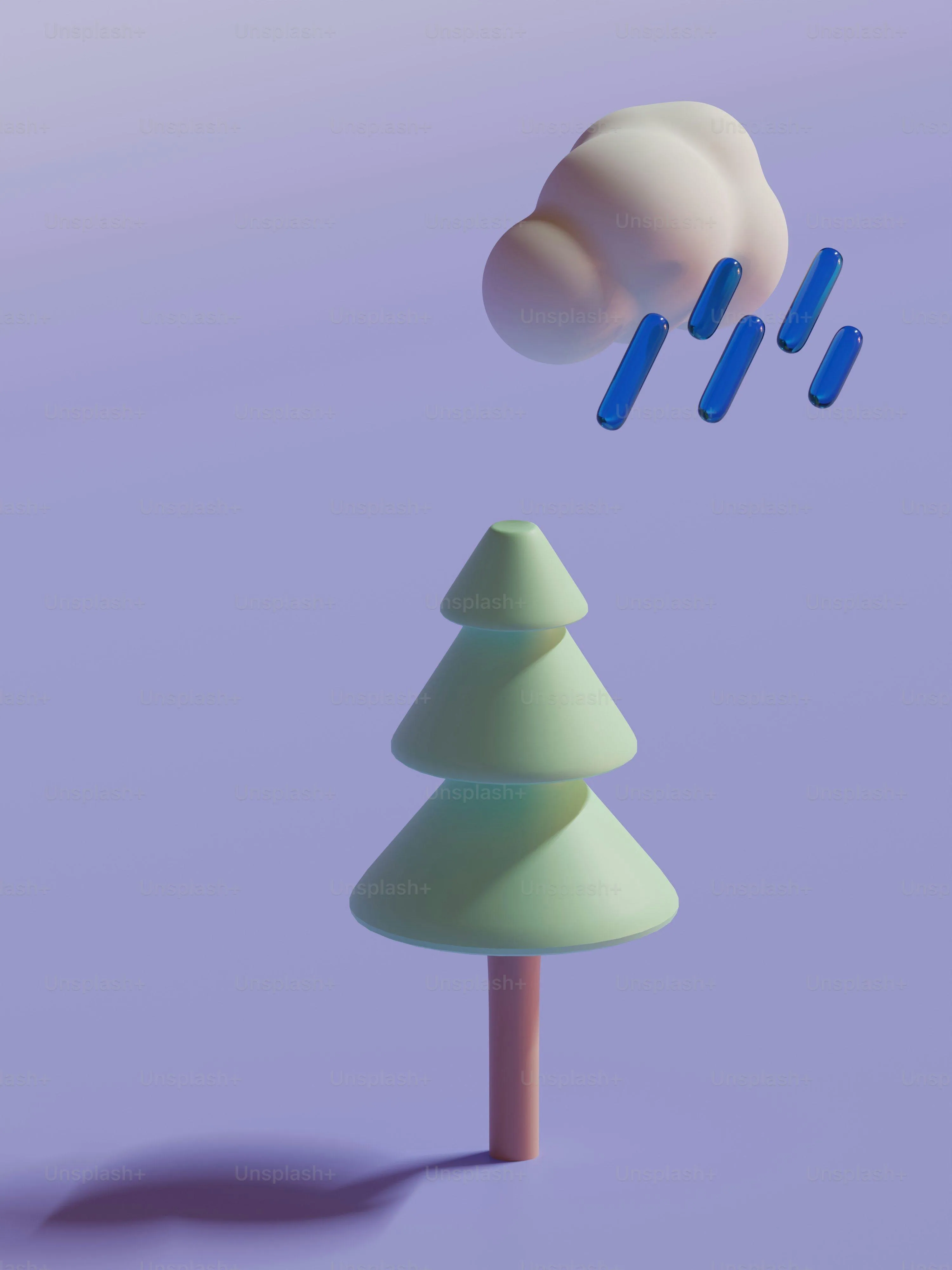 Minimalistic Illustration of Tree with Rain Drops