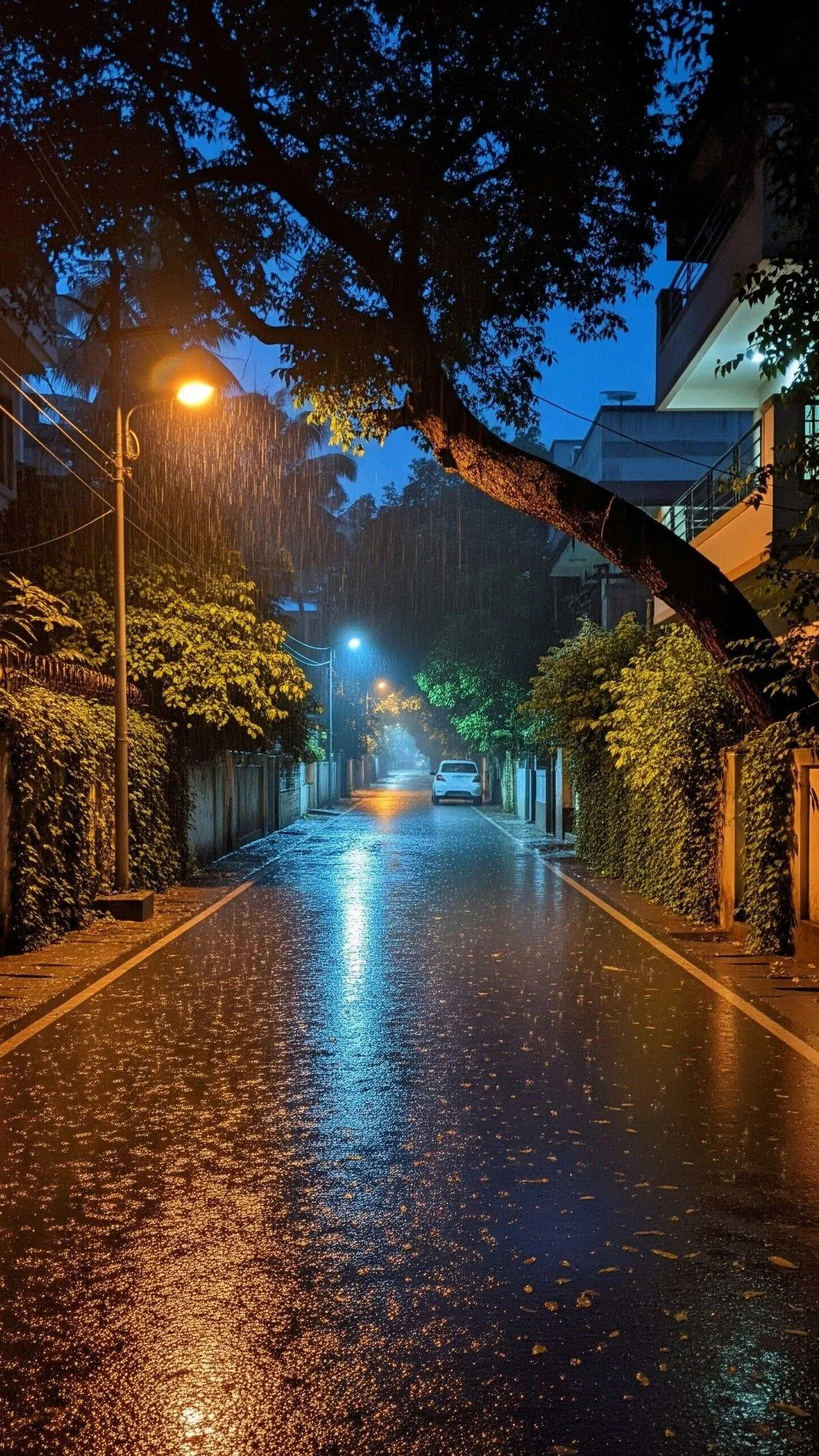 Night Street Scene Wet with Rain Reflections Wallpaper