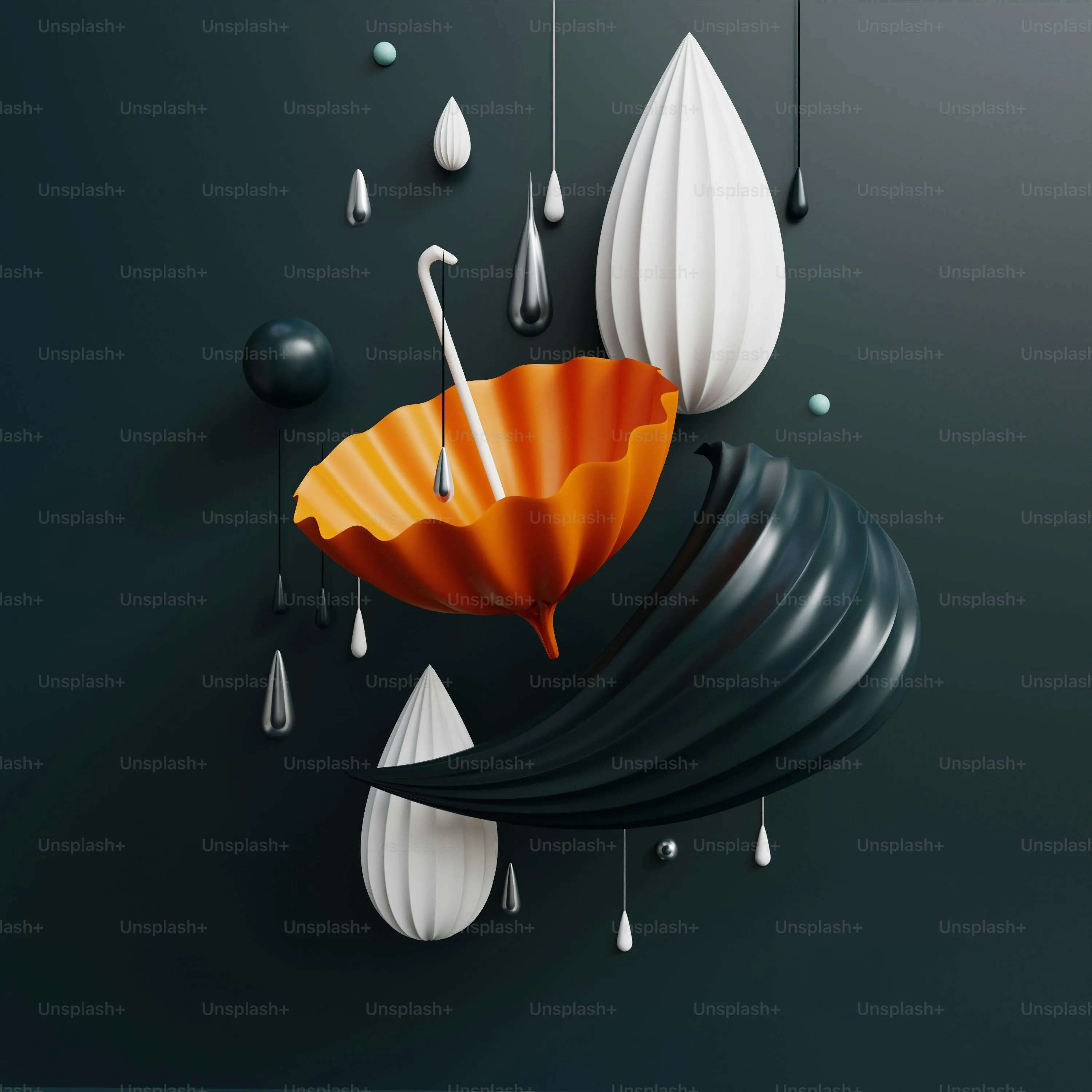 Orange and Black Umbrella with Water Droplets in Rain