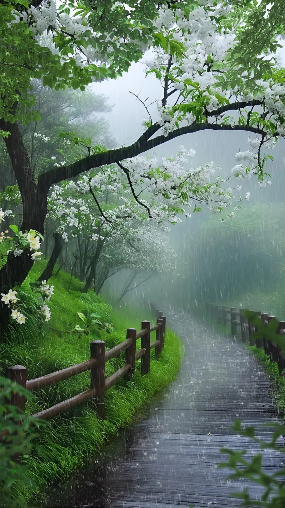Path Through Green Trees with Heavy Tropical Rainfall