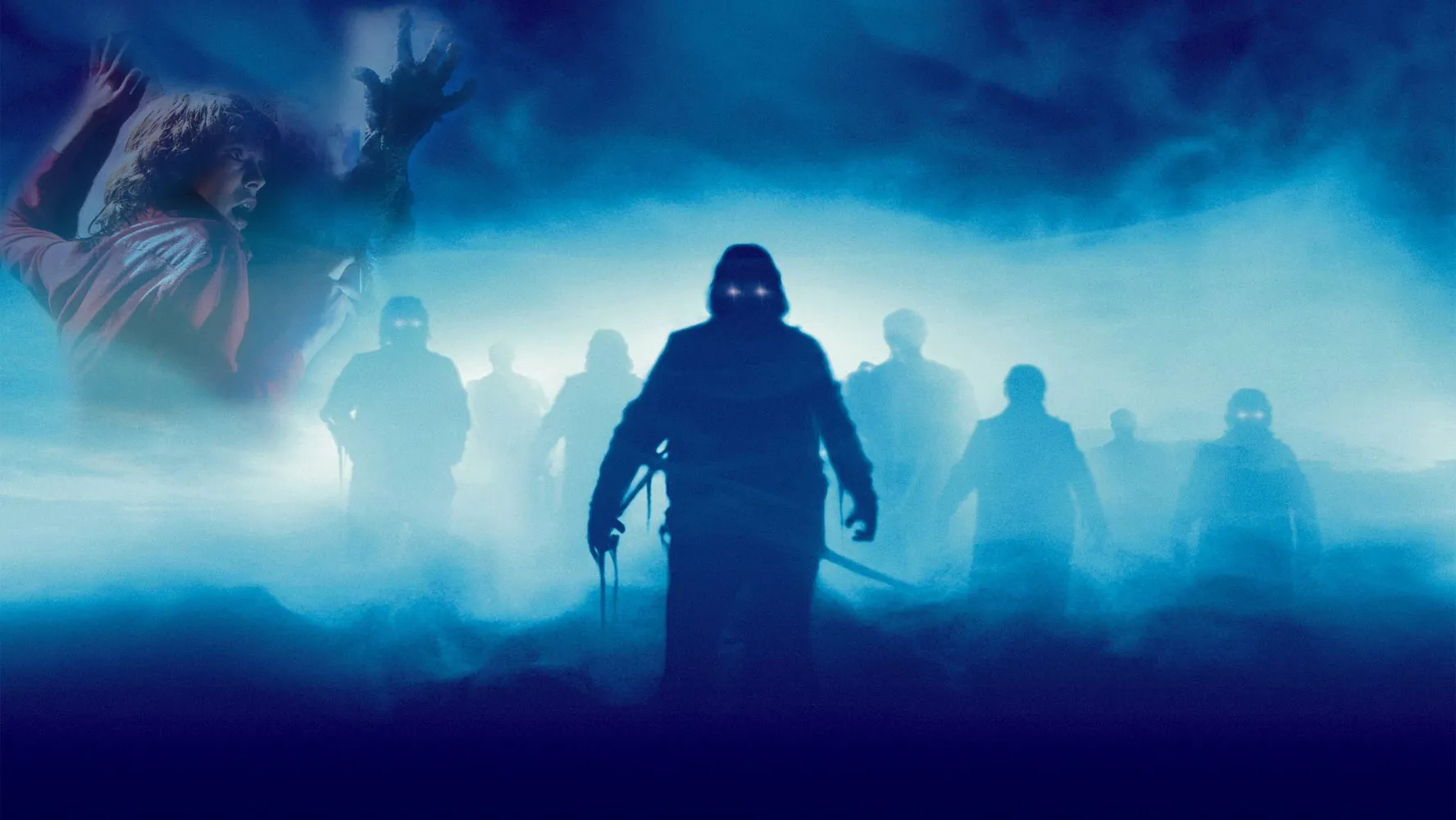 People Watching a Scifi Scene with Futuristic Blue Lighting