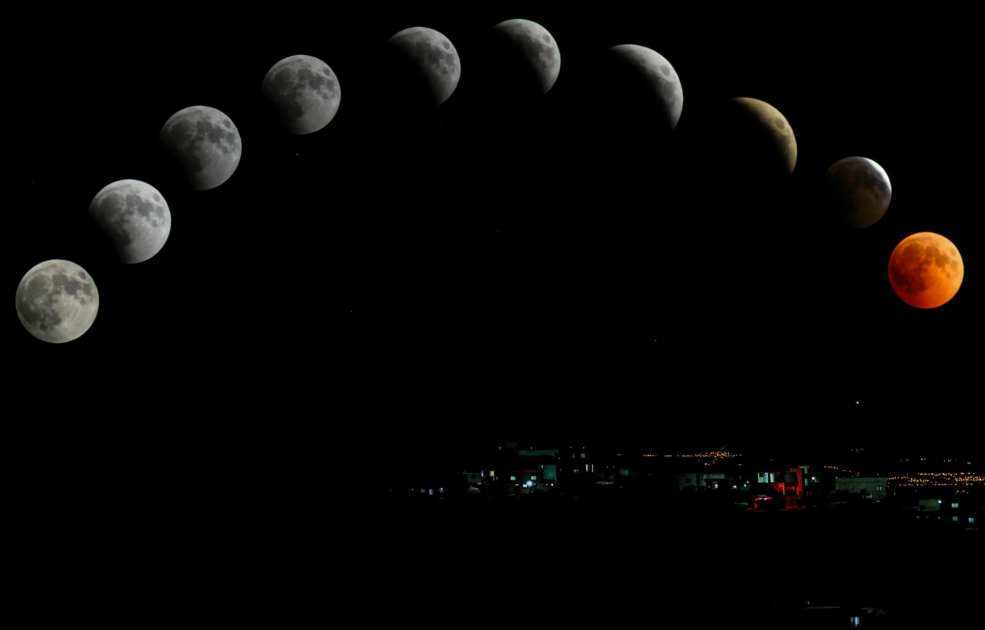 Phases of the Moon Showing the Lunar Eclipse Wallpaper