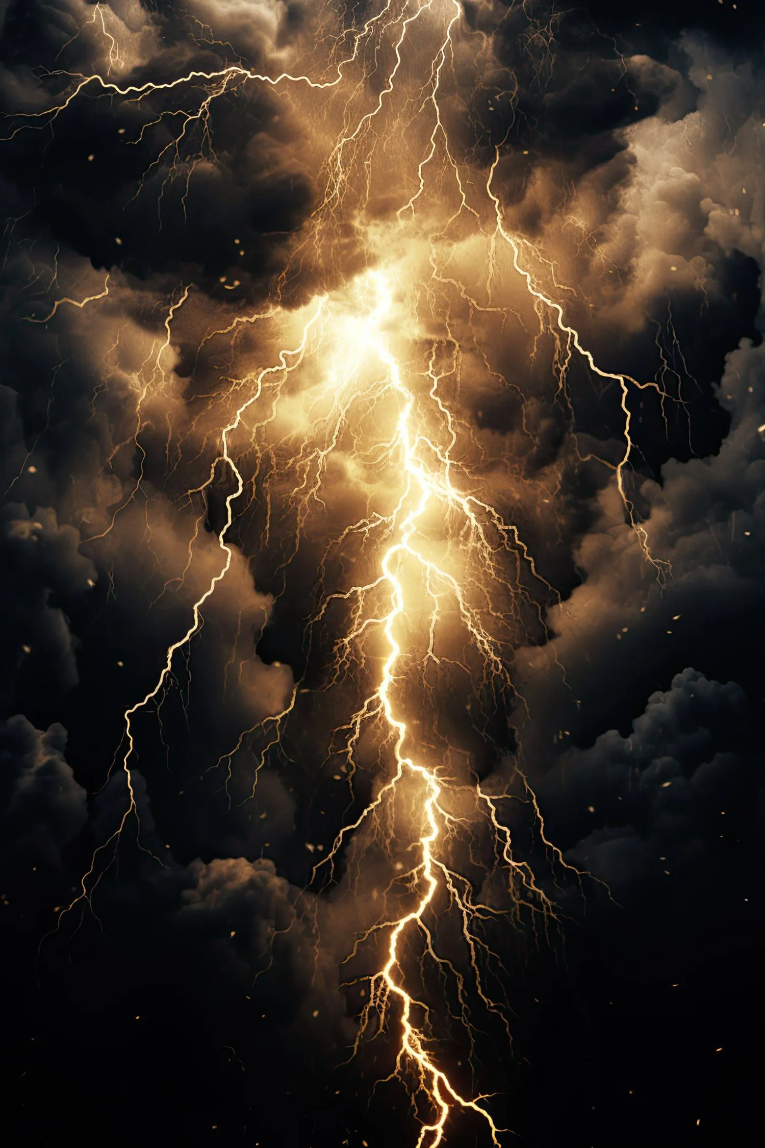 Powerful Golden Lightning Bolt in Dark Cloudy Sky Wallpaper