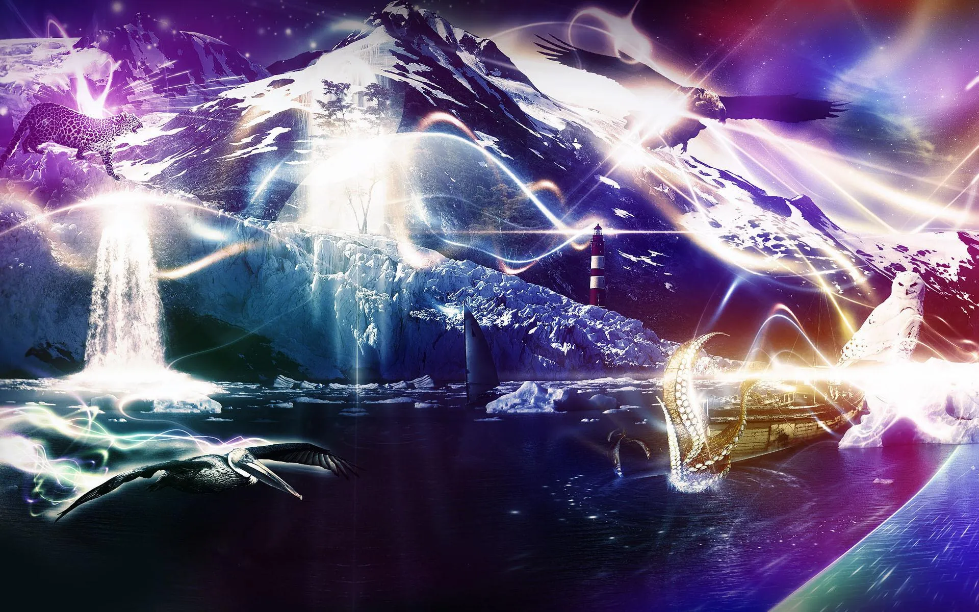 Powerful lightning storm illuminating the dark sky