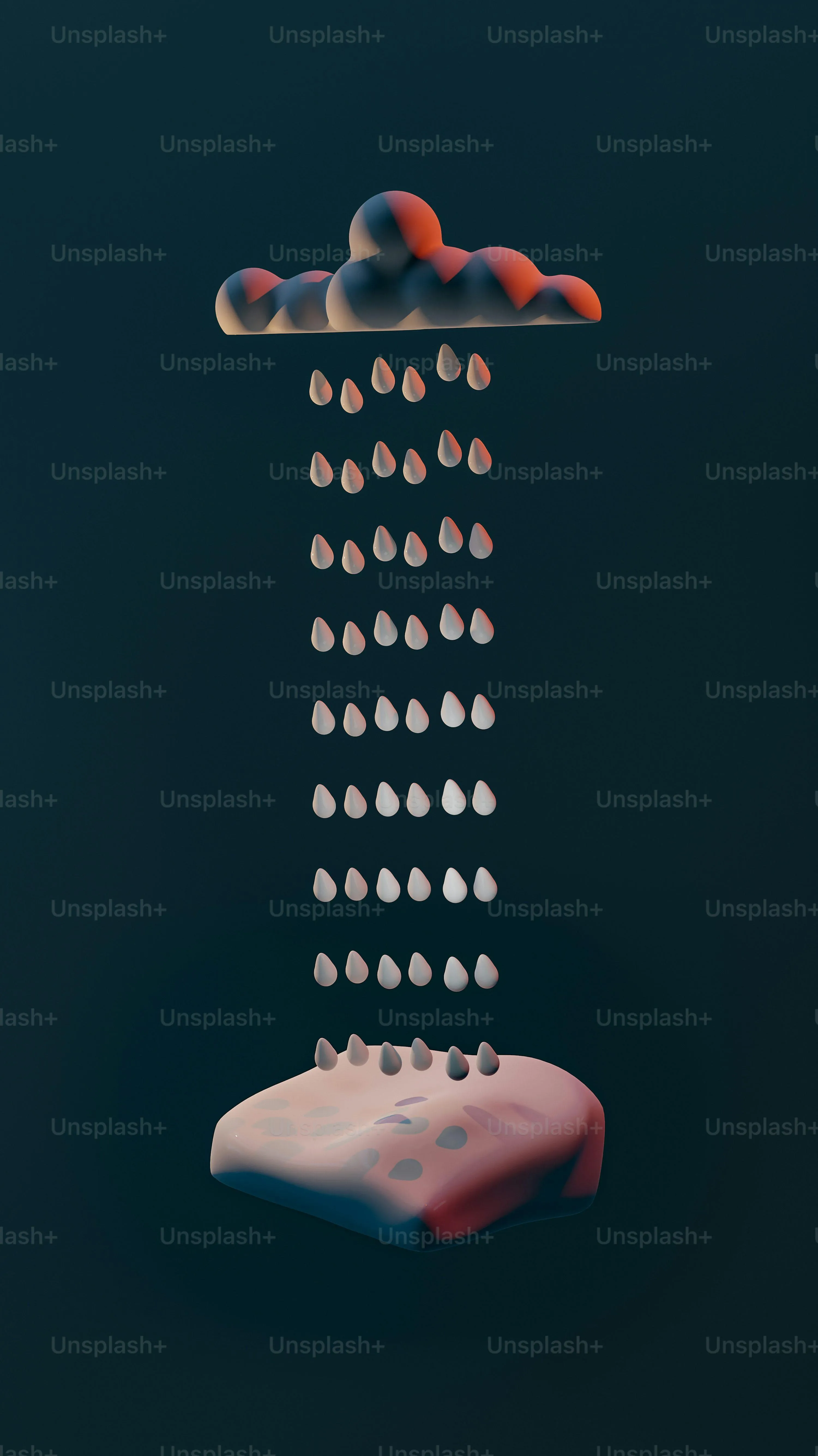 Raindrops Falling on Hand Holding Red Umbrella in Rain