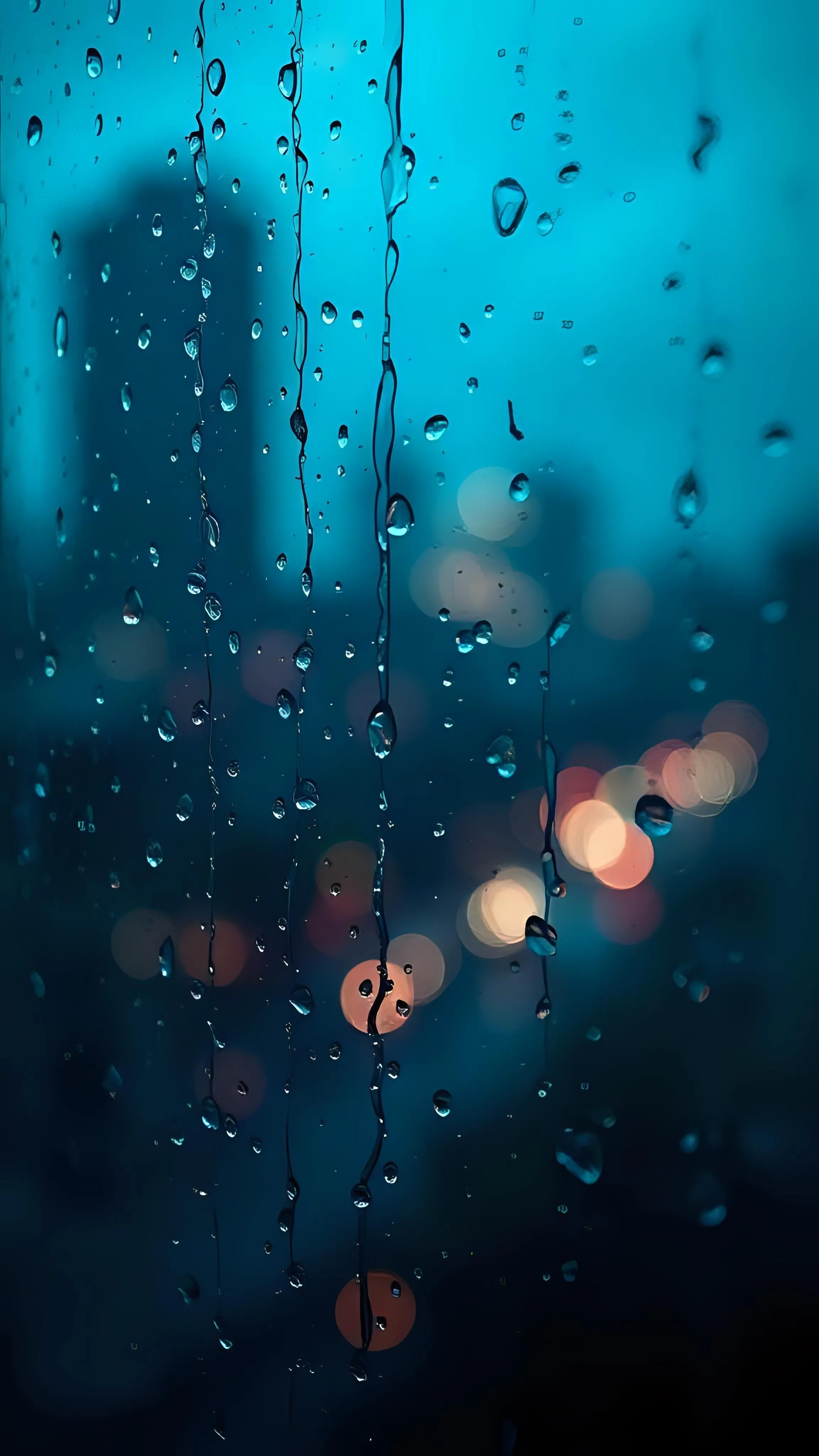 Raindrops Sparkling on a Blue Window at Night Wallpaper