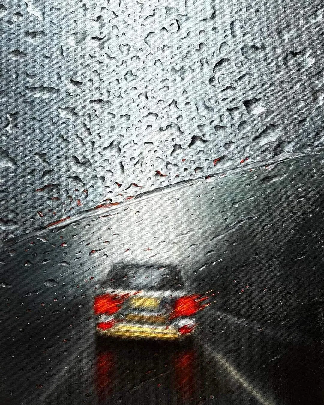 Red Car Driving Through Tunnel with Water Dripping