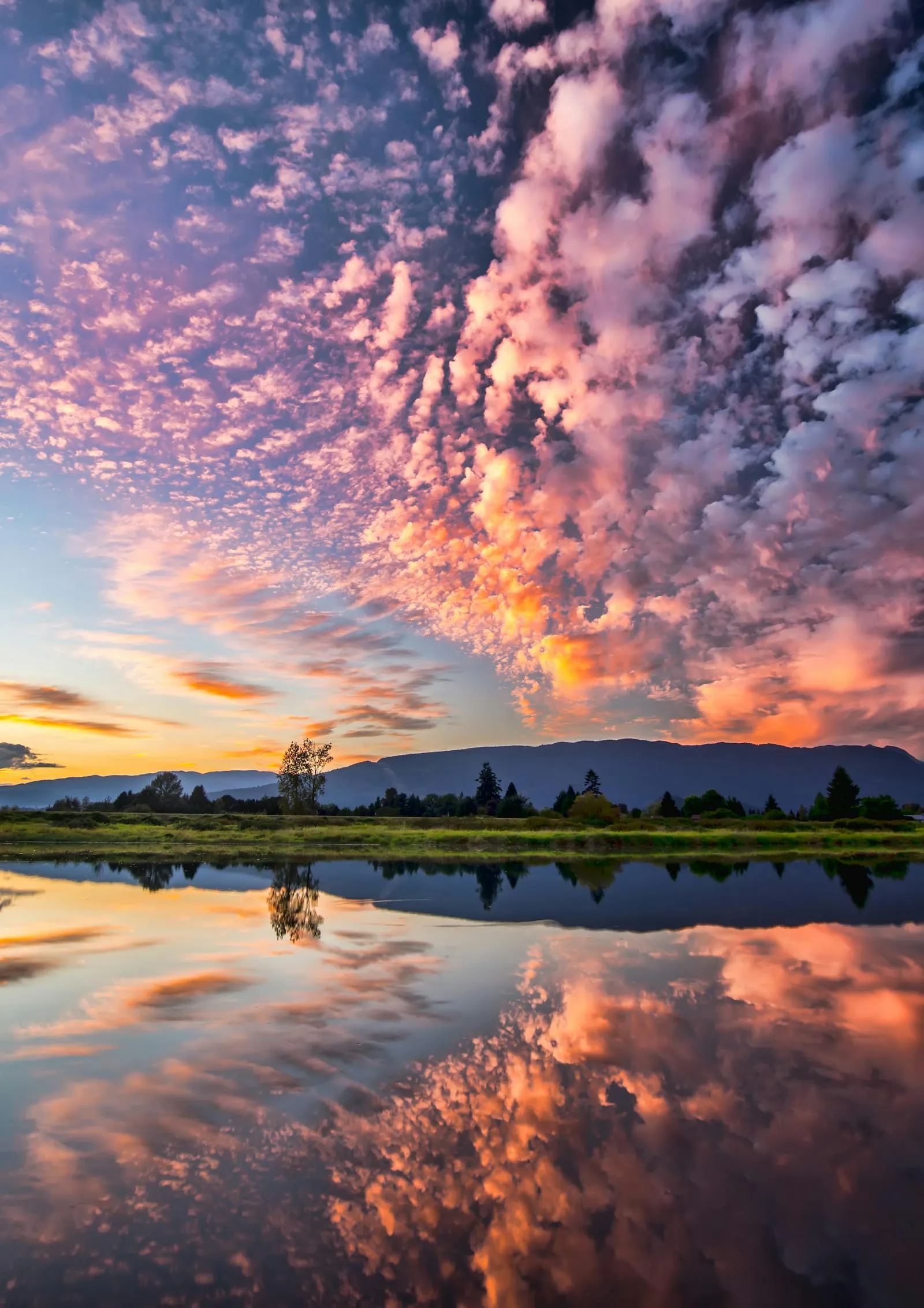Reflective Water Surface Mirroring a Colorful Sunset