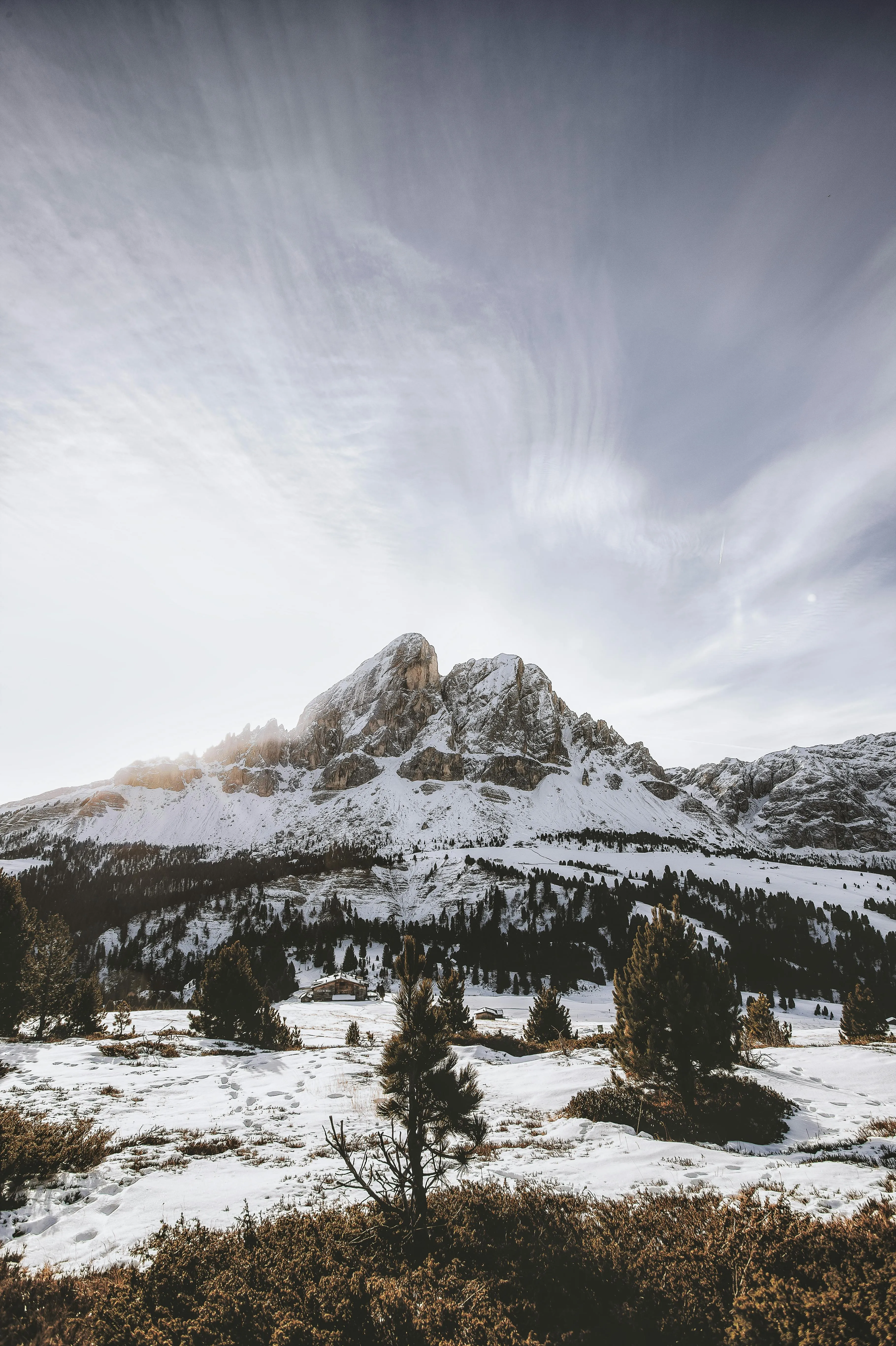 Snowy Mountain Landscape with Fast Moving Clouds Image