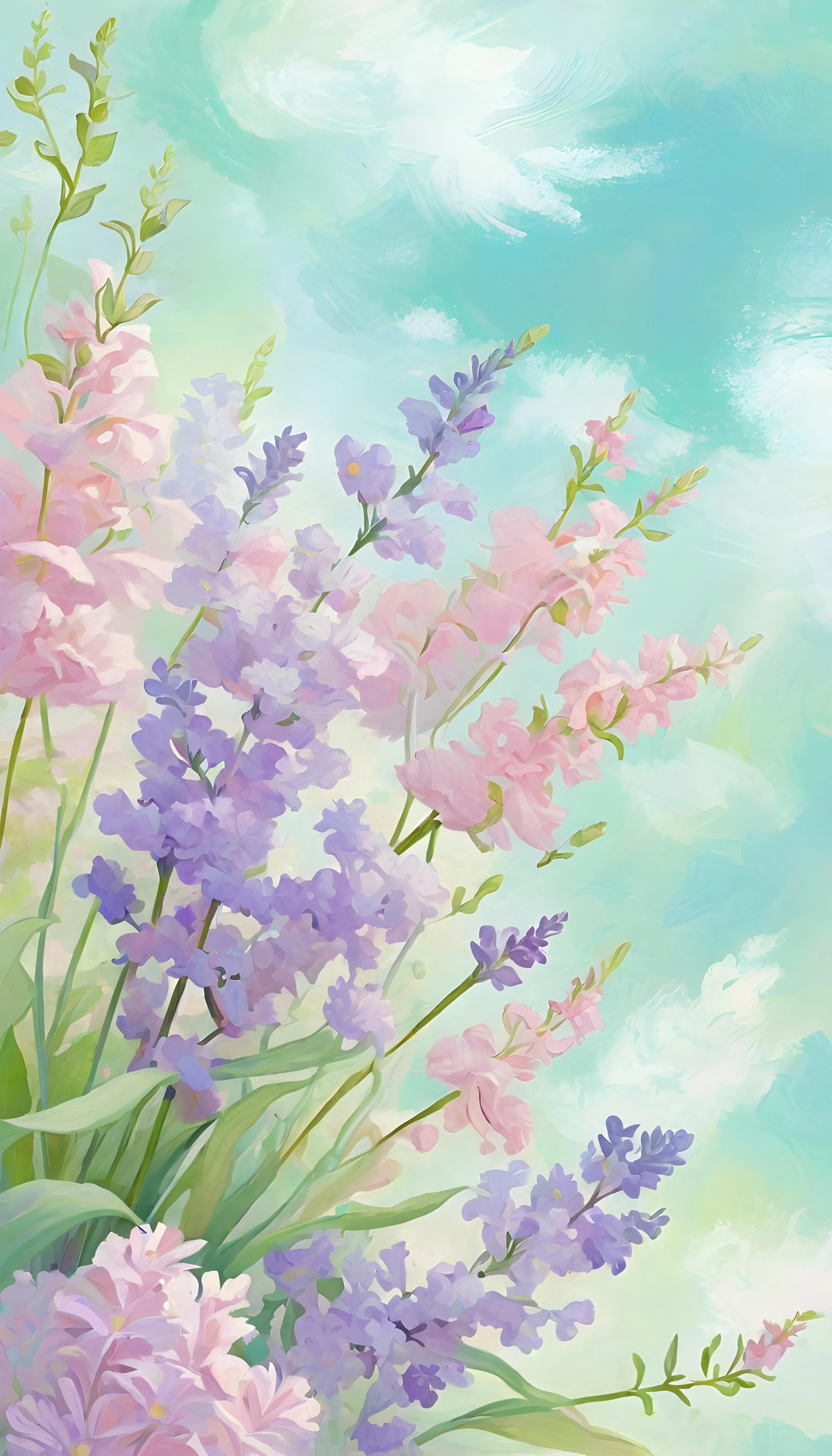 Soft Lavender Blooms with Light Airy Cloudy Background