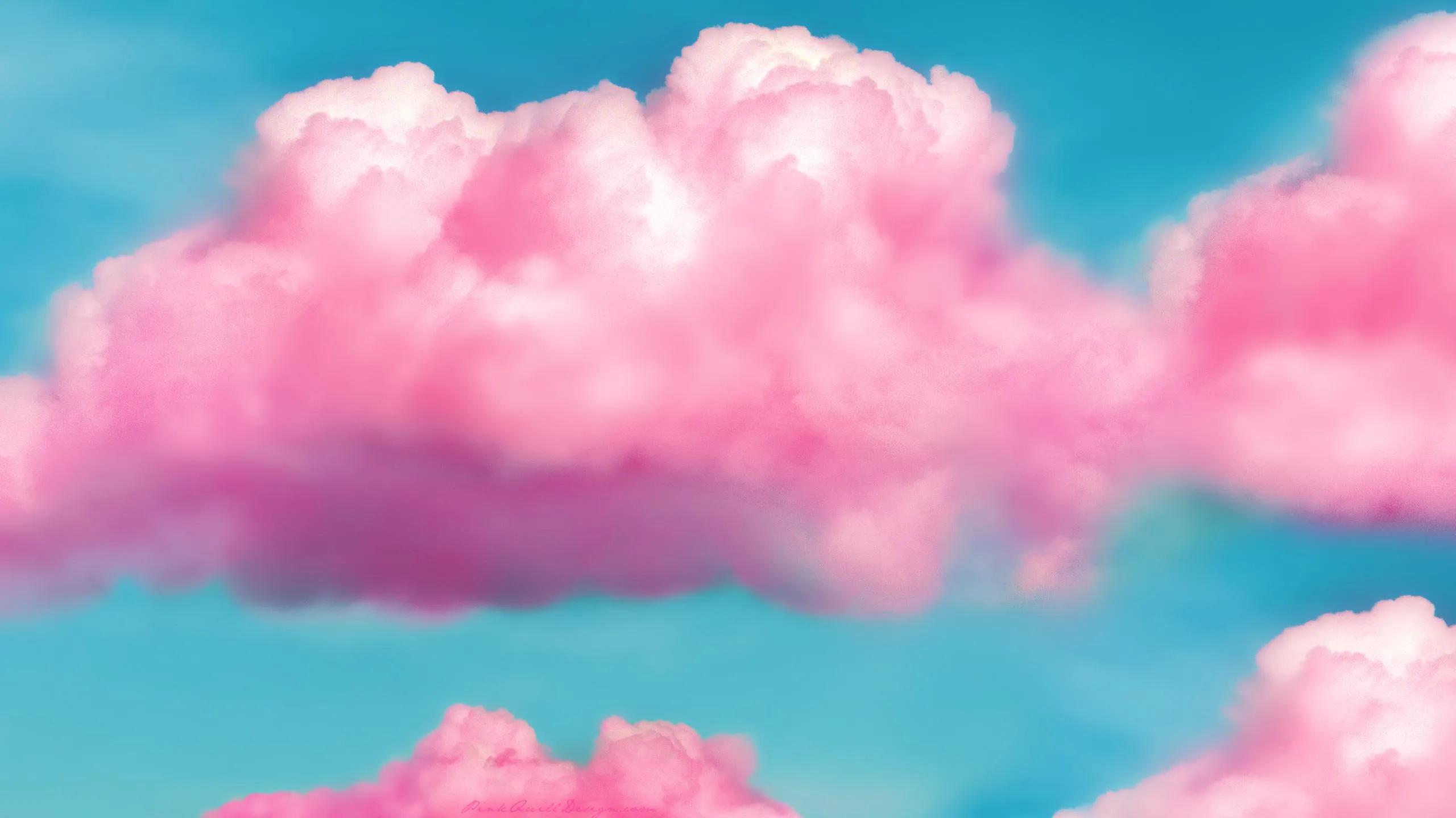 Soft Pink Clouds Floating Over Bright Blue Sky Wallpaper