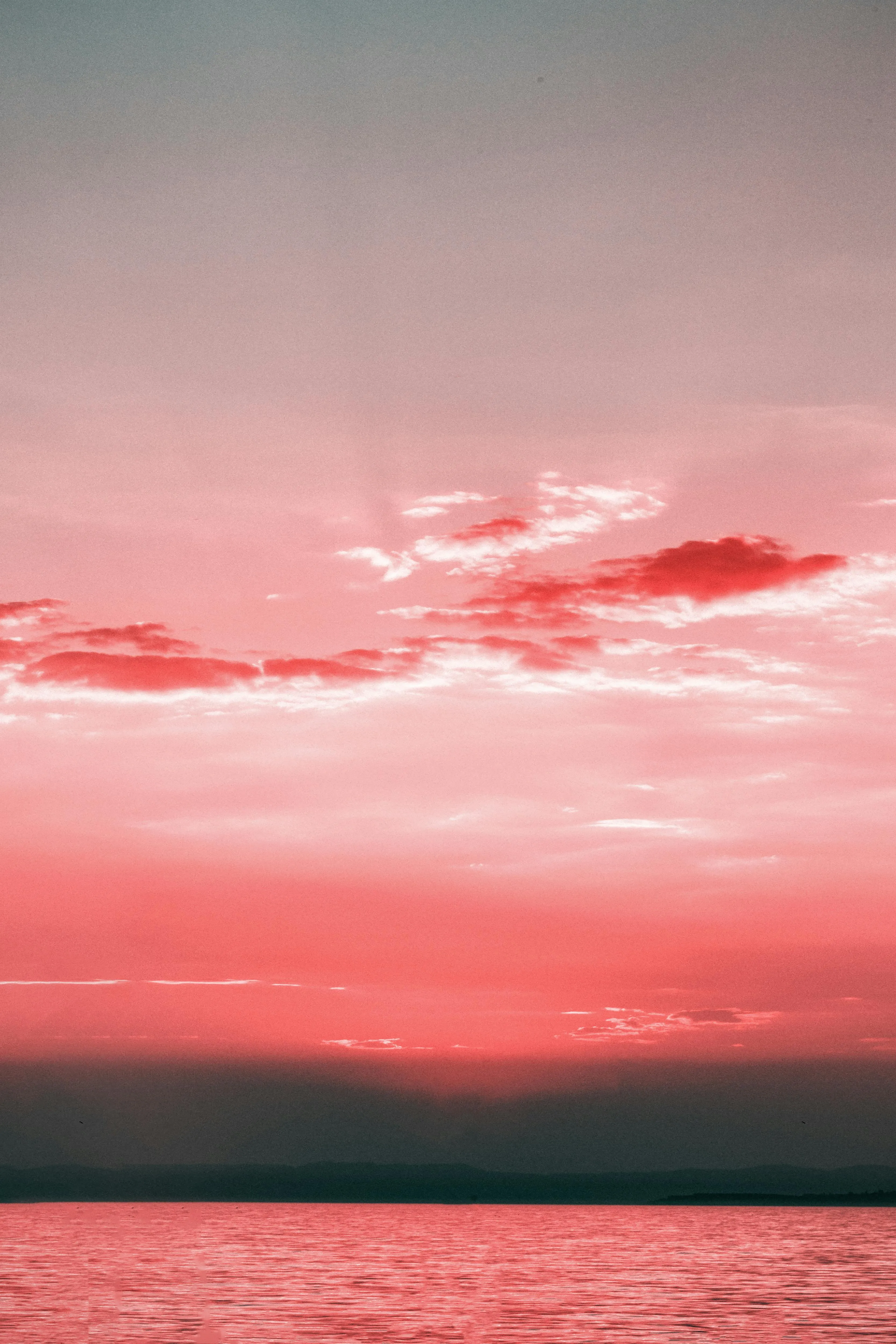 Soft Pink Clouds Over Calm Sea During Peaceful Sunset