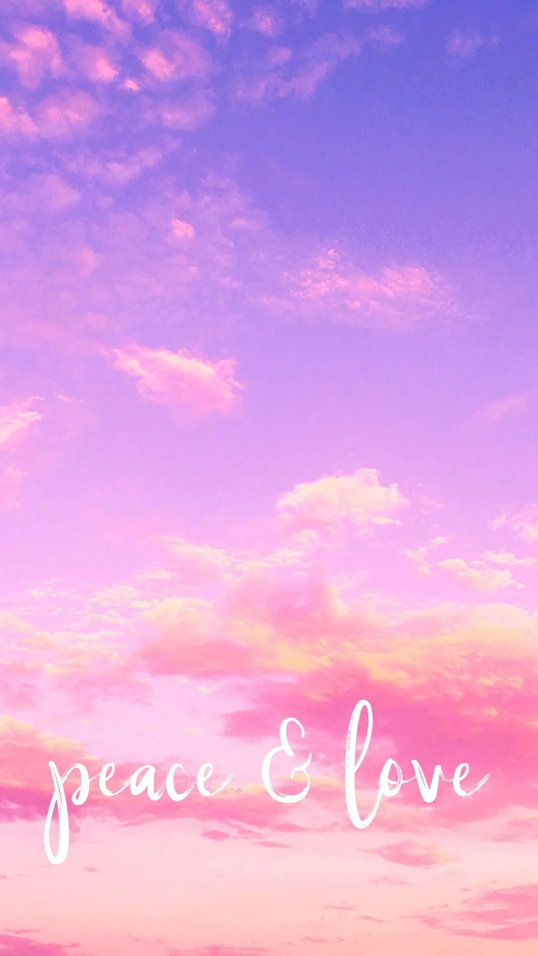 Soft Pink Sky with Peace and Love Text in Clouds Image